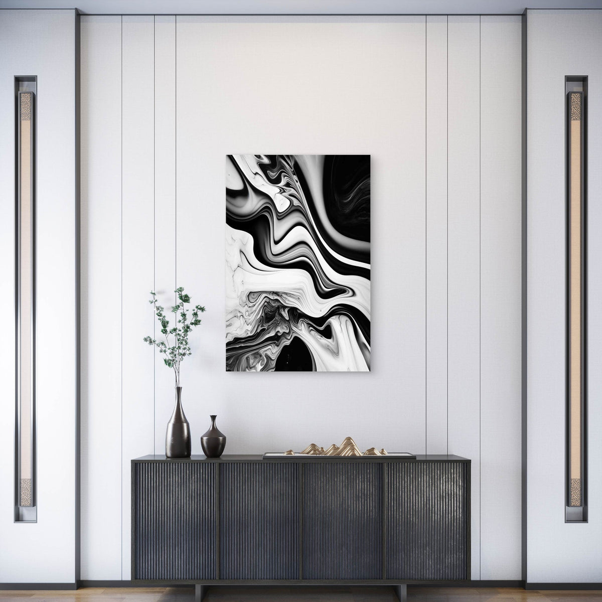 Black And White Marble Fluid Abstract Metal Print Ready to Hang