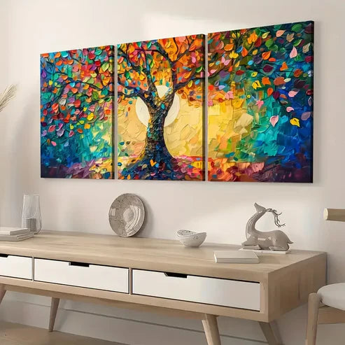 3pcs Ready to Hanging, Art Style Modern Fashion Abstract Tree Scenery Wall Art Set Canvas Unframed - High Quality Print 100% Australian Made Wall Canvas