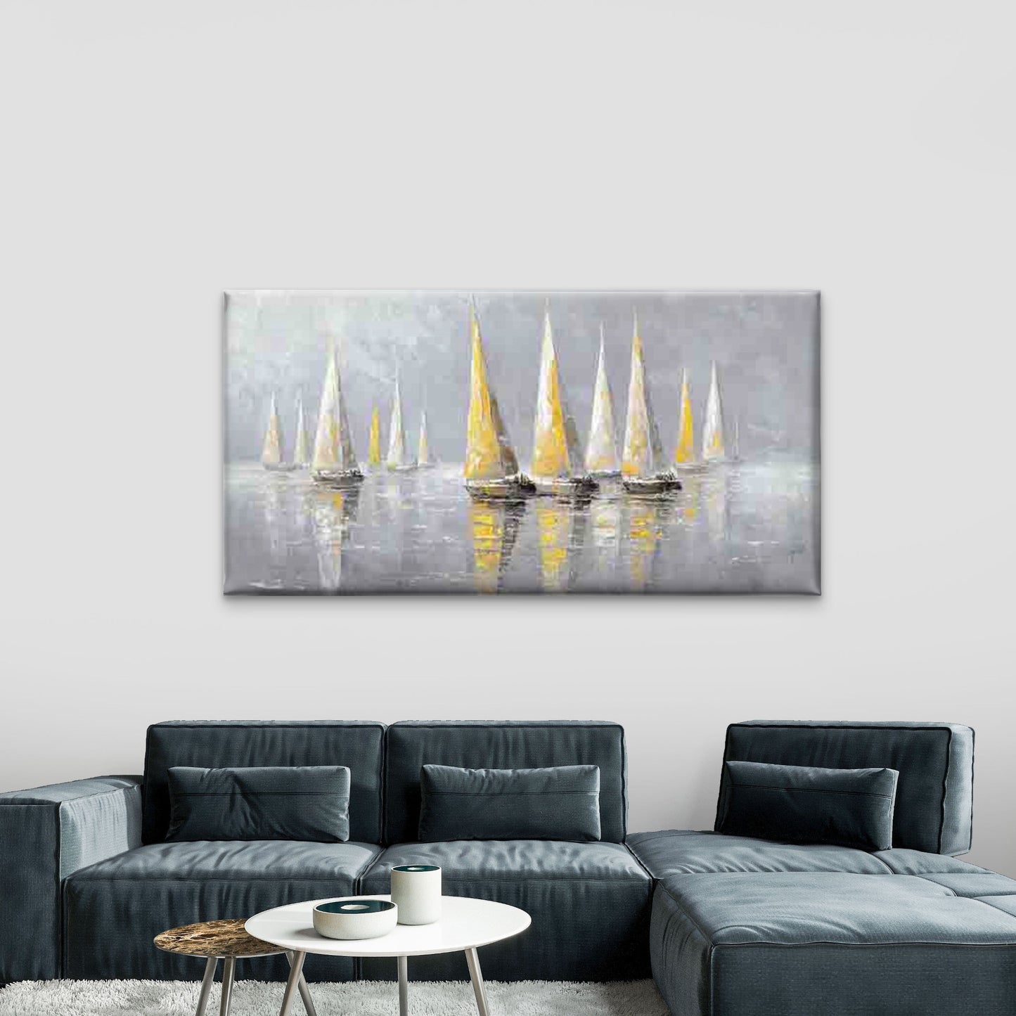 Minimalist Sailboat Painting Wall Art Canvas Office Home Room Framed 120x60cm - Bella Home Decor