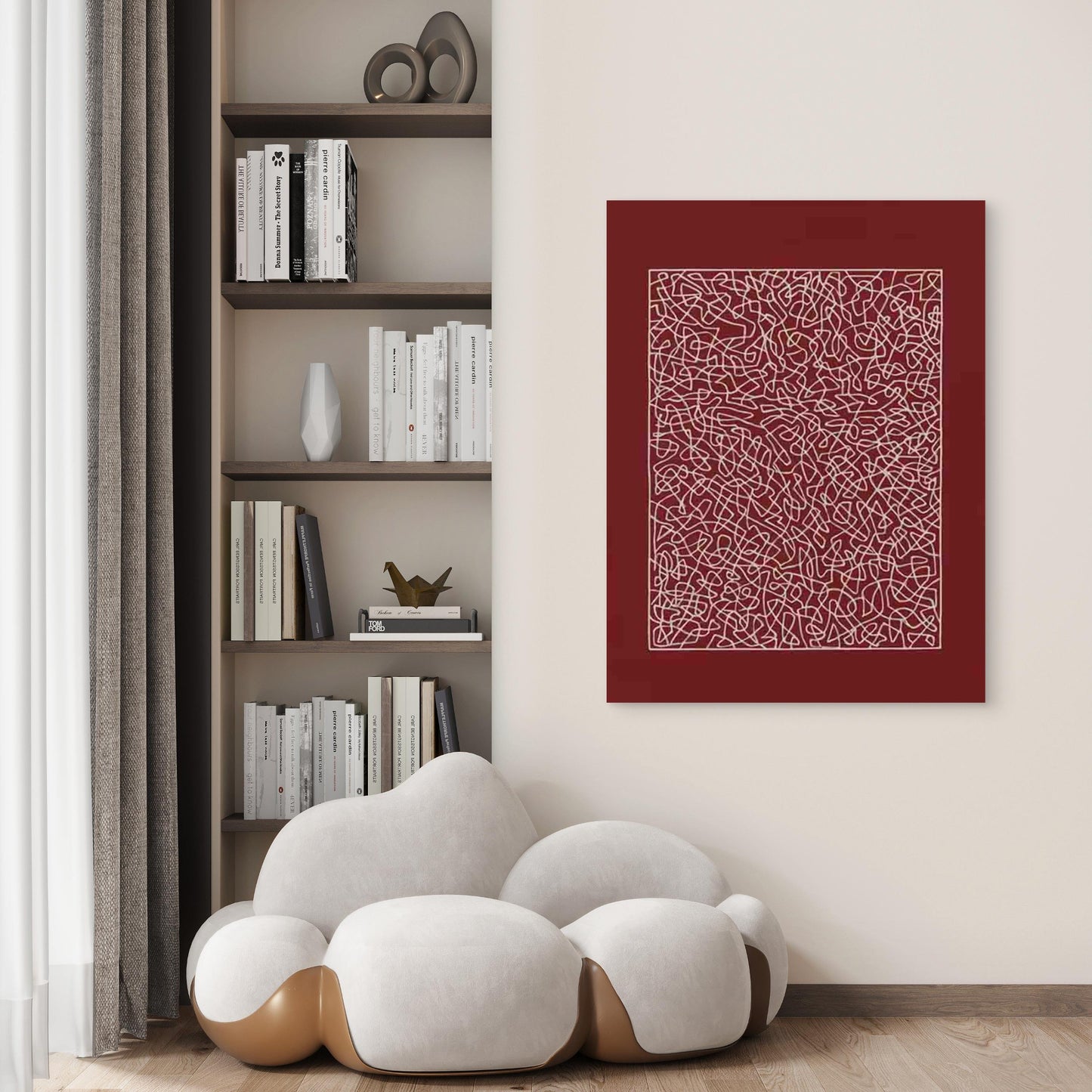 Retro Red Abstract Intricate Lines & Geometric 40x60cm Metal Print Ready to Hang