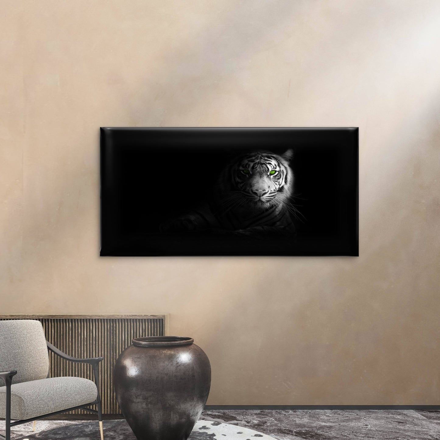 The Green Eyed White Tiger Wall Art Canvas Office Home Room Framed 120x60cm