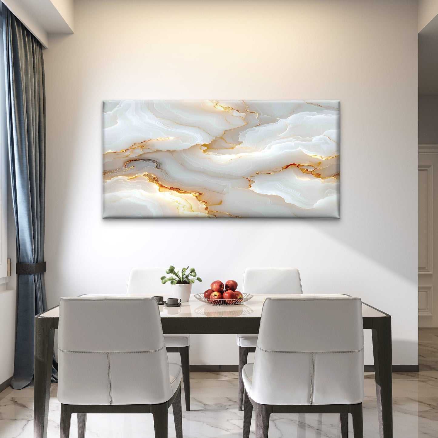 Elegant White Marble With Gold Wall Art Canvas Office Home Room Framed 120x60cm - Bella Home Decor