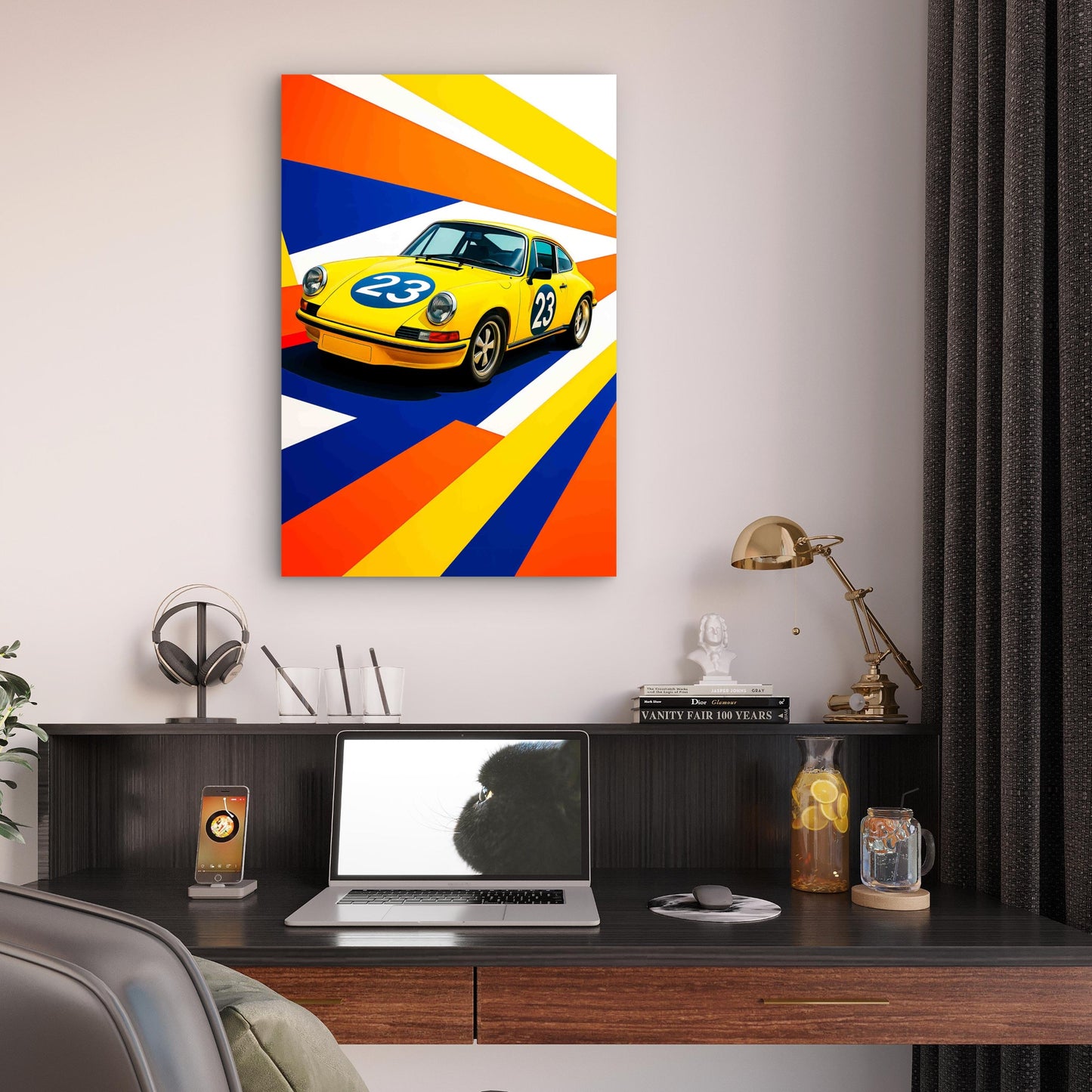 Vintage Yellow Retro Classic Coupe Pop Art 40x60cm Metal Print Ready to Hang