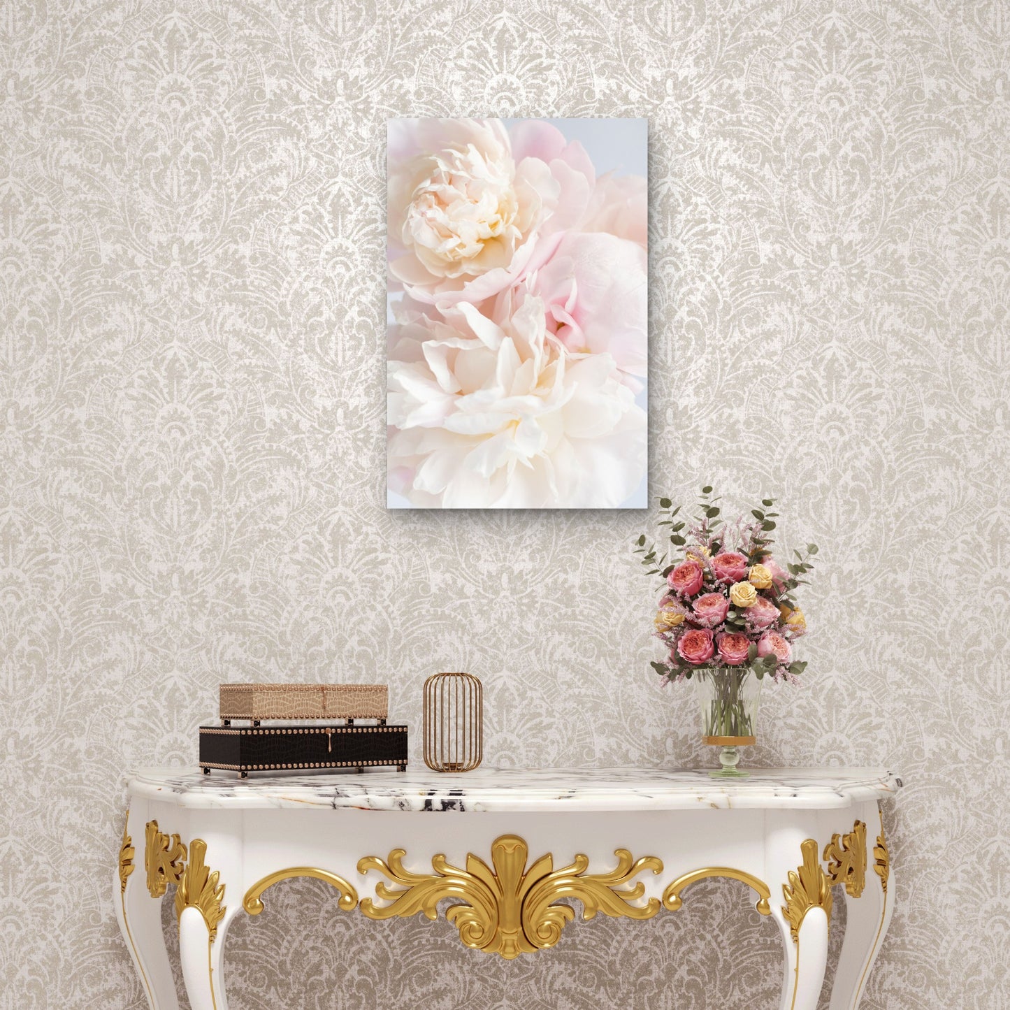Soft Blush Pink Peony Blossom Floral 40x60cm Metal Print Ready to Hang