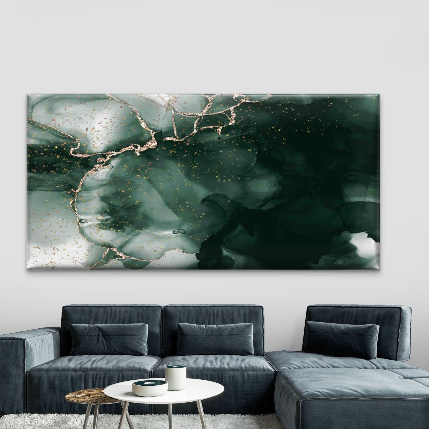 Abstract Green Gold Alcohol Ink Wall Art Canvas Office Home Room Framed 120x60cm
