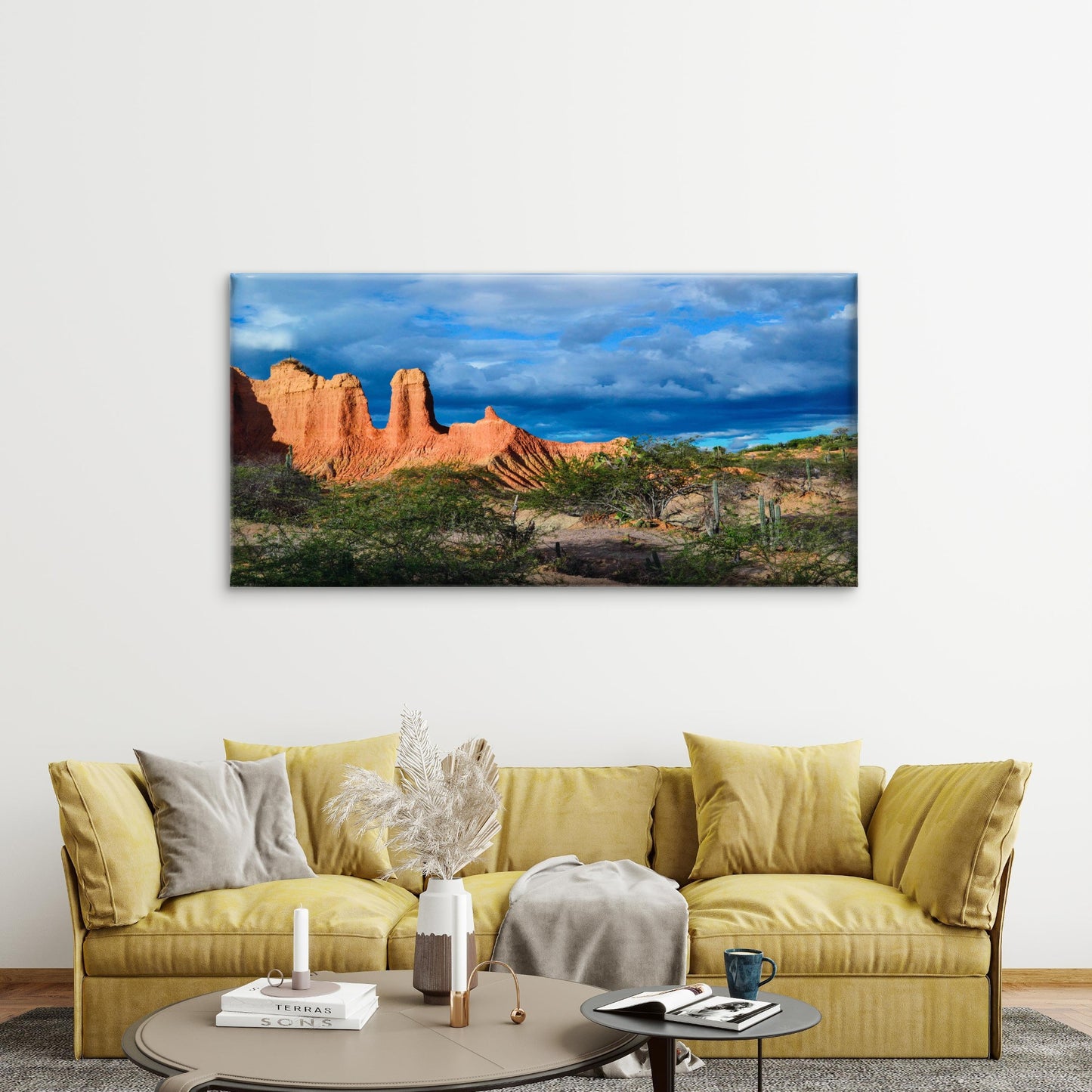 Cloudy Blue Sky Tatacoa Desert Wall Art Canvas Office Home Room Framed 120x60cm - Bella Home Decor