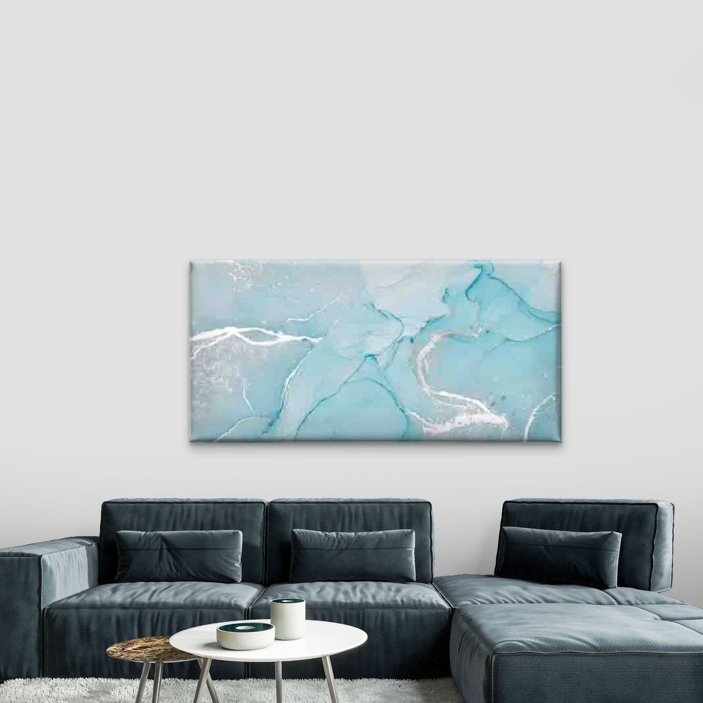 Blue & White Marble Abstract Wall Art Canvas Office Home Room Framed 120x60cm - Bella Home Decor