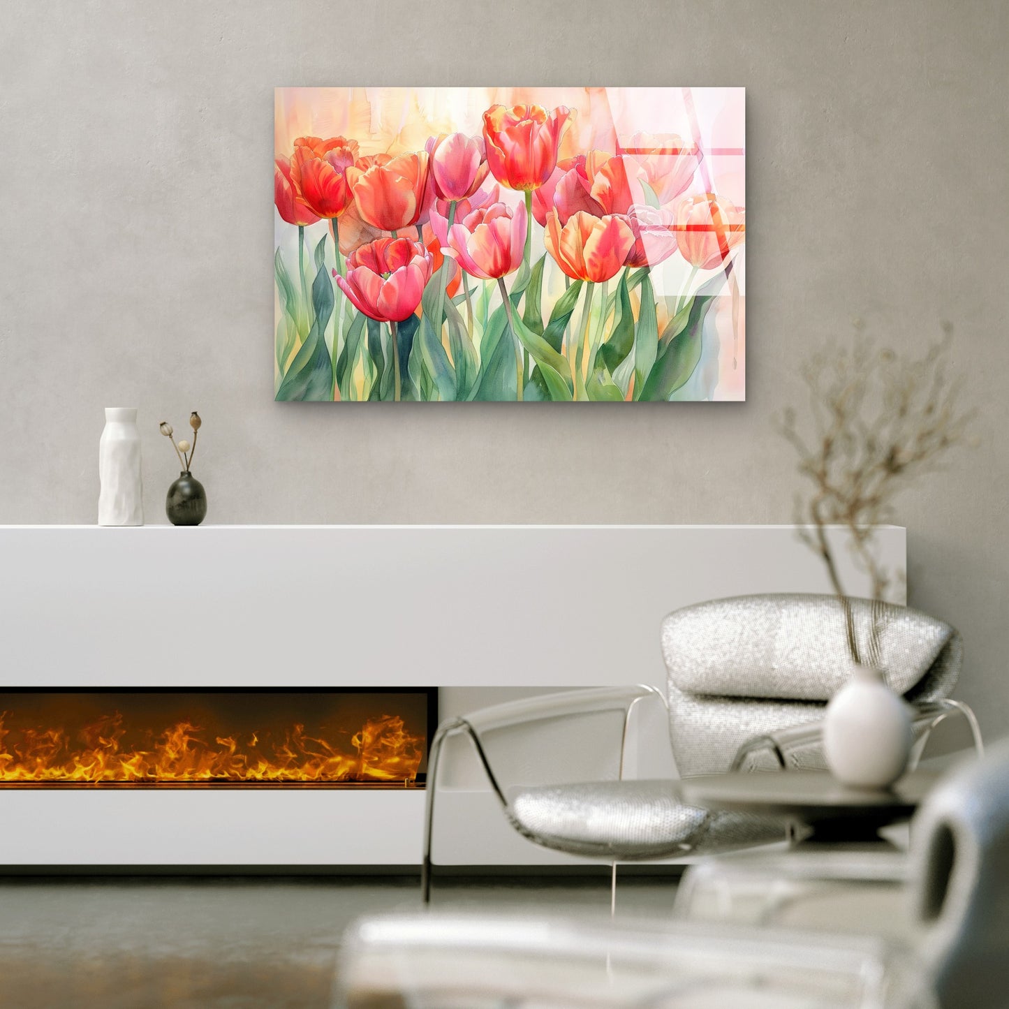 Blushing Pink Tulip Meadow Acrylic Glass Printing Wall Art Australian Made Quality