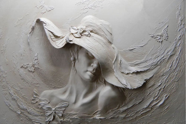 White Lady with a Hat Wall Sculpture Photograph 90x60cm Print 100% Australian Made - Bella Home Decor
