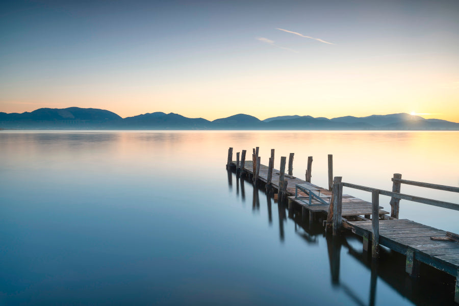 Wooden Pier or Jetty and Lake At Sunrise Home Decor Premium Quality Poster Print Choose Your Sizes - Bella Home Decor