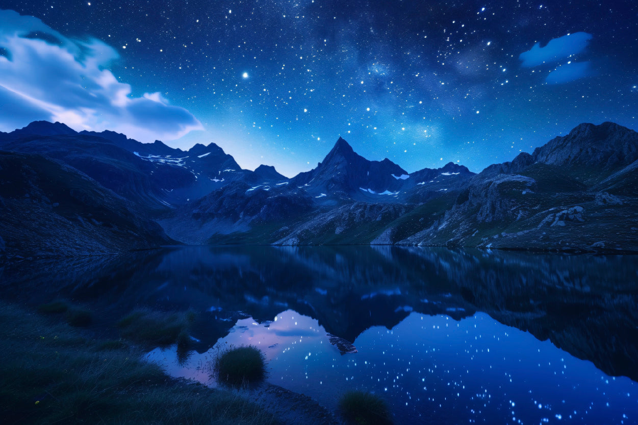 Night View with Mountain Lake and Starry Sky Print 100% Australian Made - Bella Home Decor