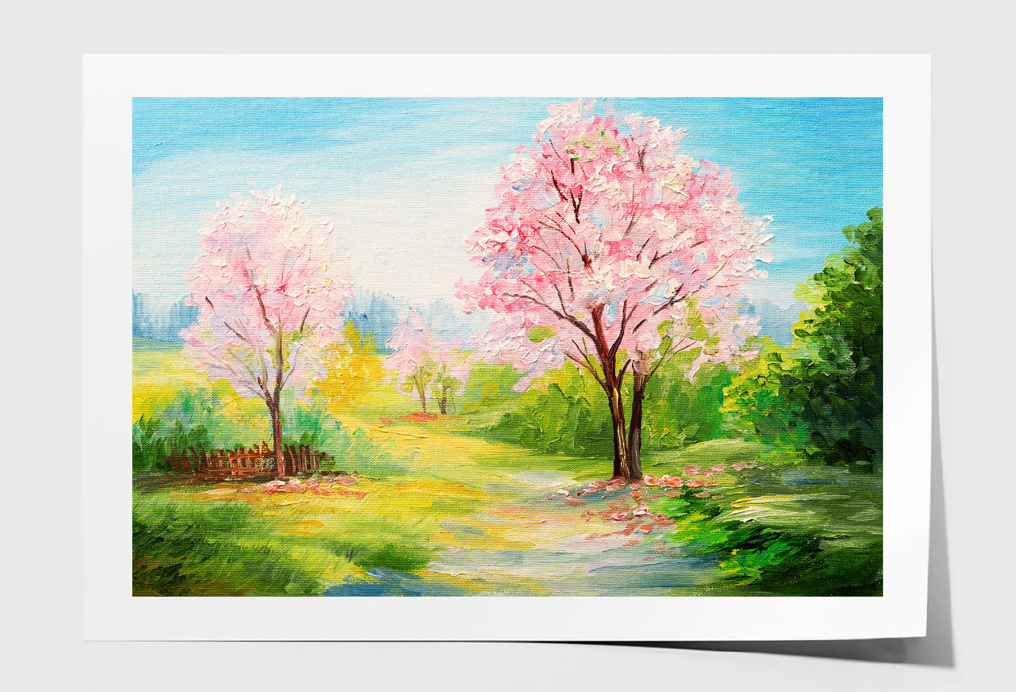 Cherry Blossom Trees & Landsape Watercolor Painting Wall Art Limited Edition High Quality Print Unframed Roll Canvas None