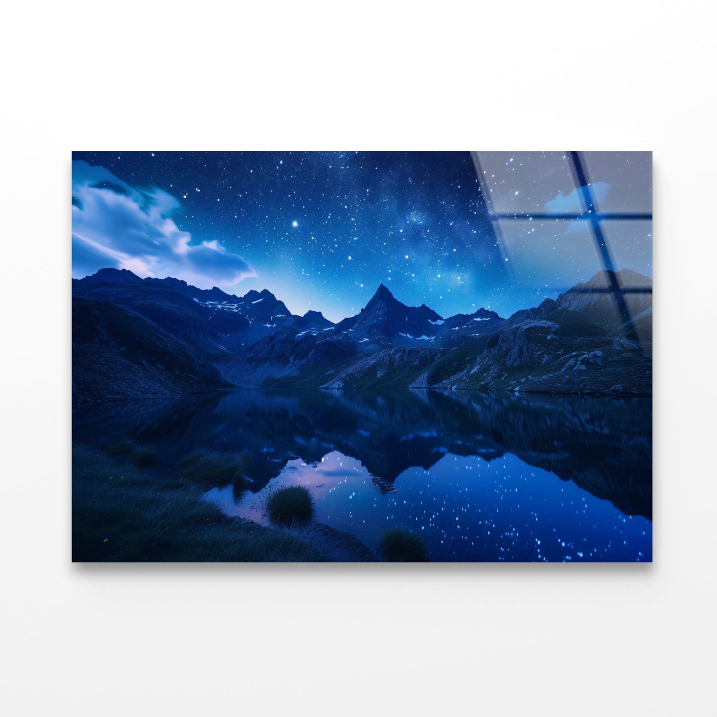 Night View with Mountain Lake and Starry Sky Acrylic Glass Print Tempered Glass Wall Art 100% Made in Australia Ready to Hang - Bella Home Decor