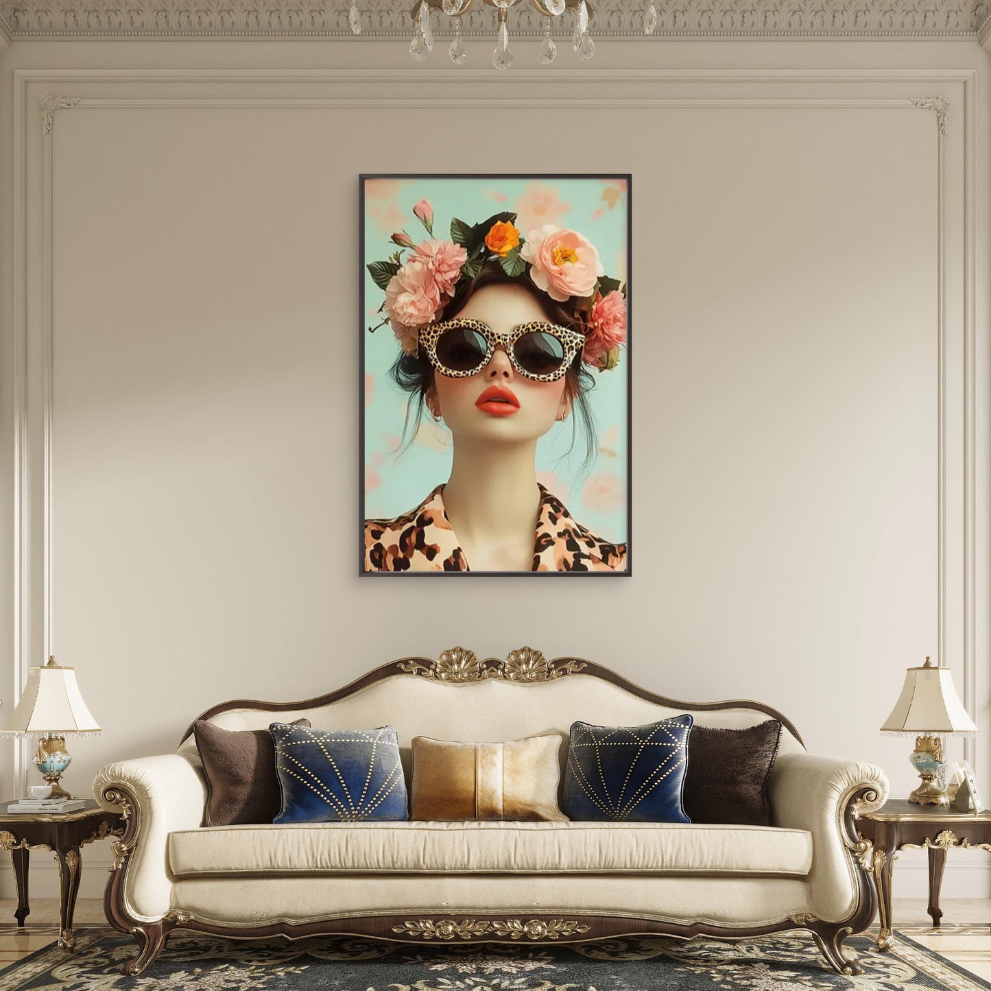 Woman with Flower Crown & Fashion Glasses Fashion Home Decor Premium Quality Poster Print Choose Your Sizes