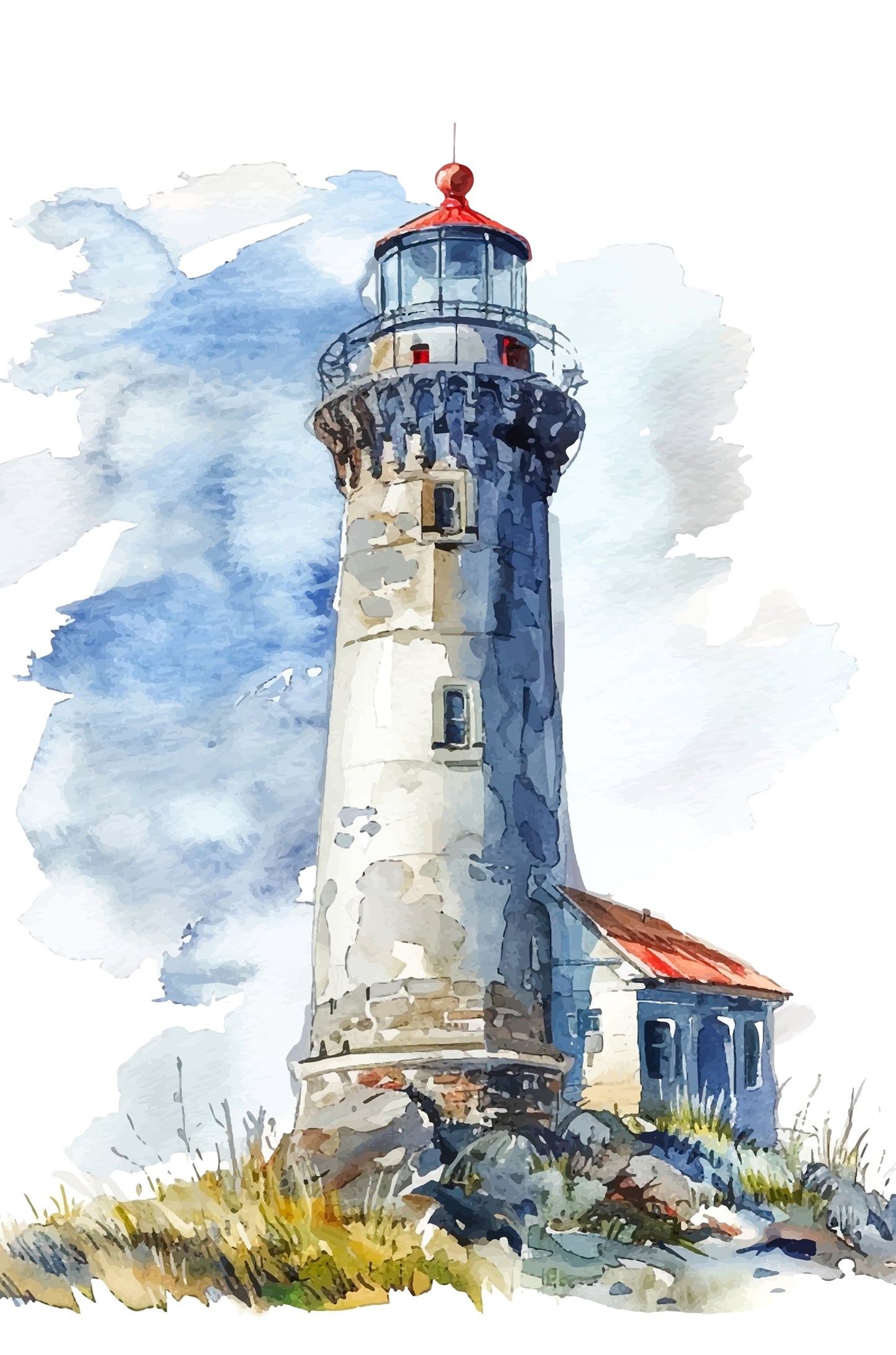 Red White Lighthouse Sea Coastline 60x90cm Metal Print Ready to Hang