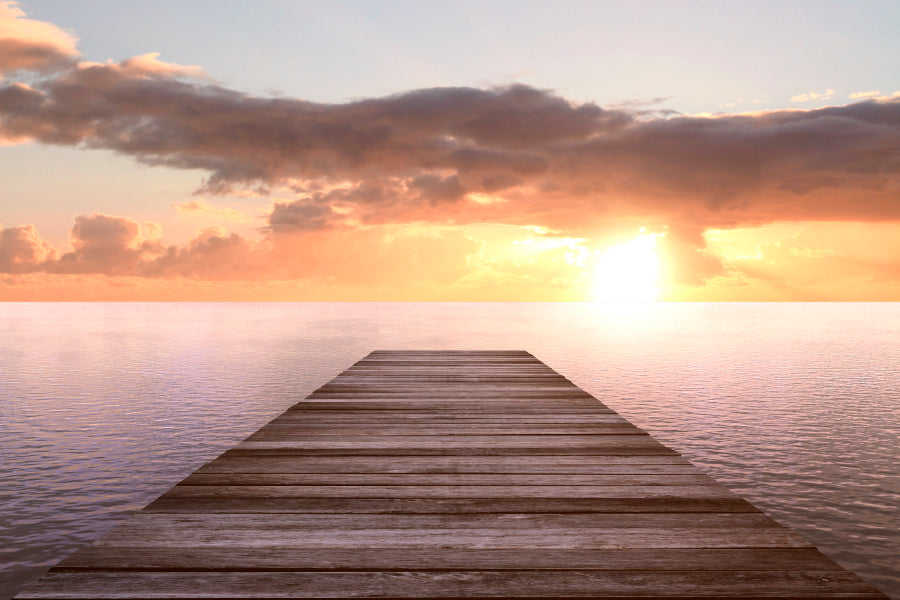 Golden Sea Sunset View of Pier or Jetty in The Tropical in The Summer Home Decor Premium Quality Poster Print Choose Your Sizes - Bella Home Decor