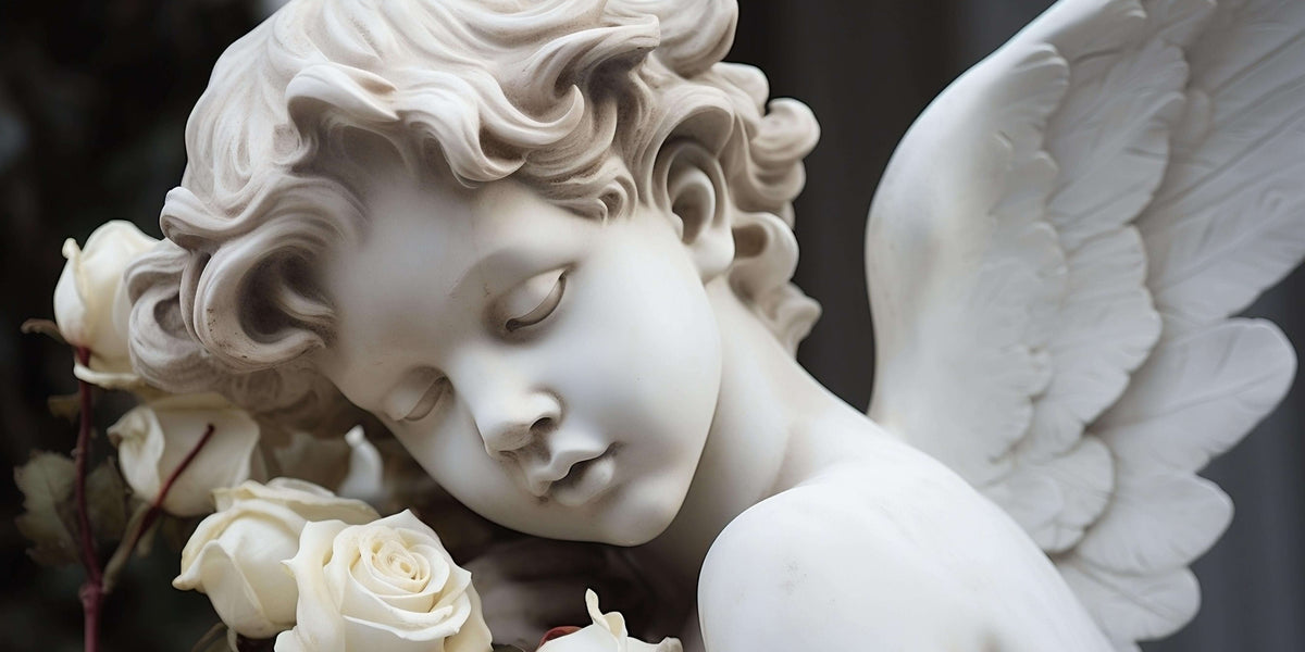 Cherub Angel Sleeping Statue Rose Wall Art Canvas Office Home Framed 120x60cm