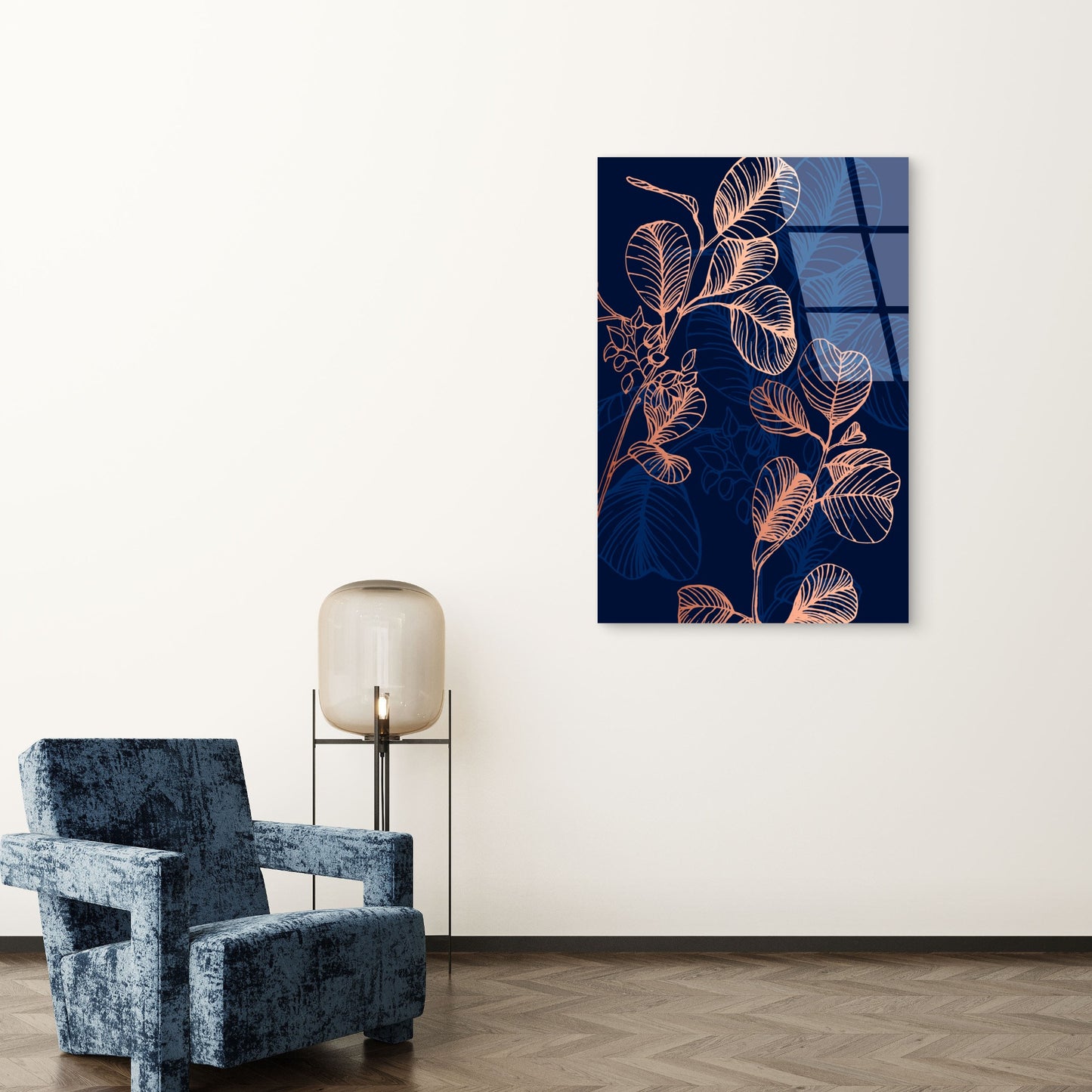Eucalyptus Leaves Navy Gold Acrylic Glass Printing Wall Art Australian Made Quality