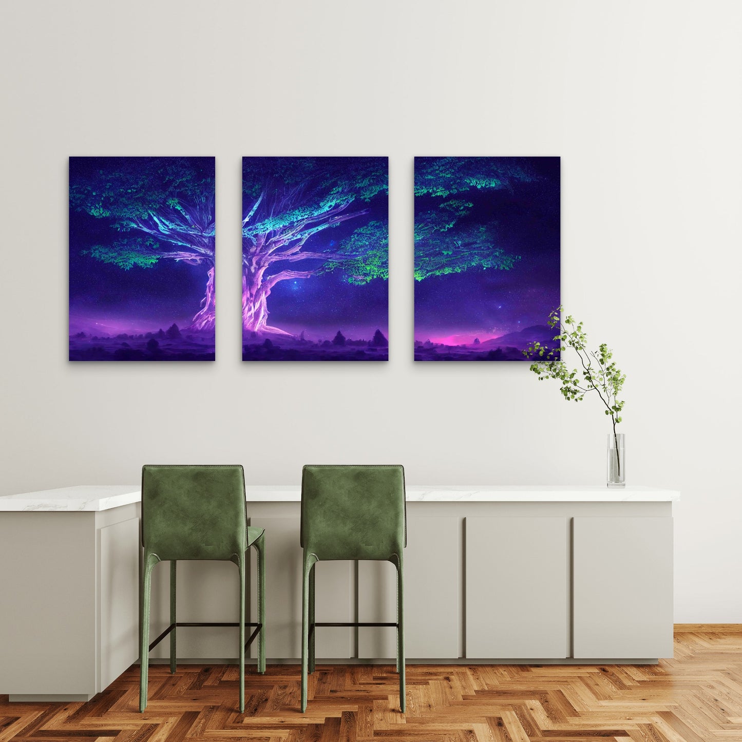 3pcs Bioluminescent Tree Of Dreams Metal Print Ready to Hang Art