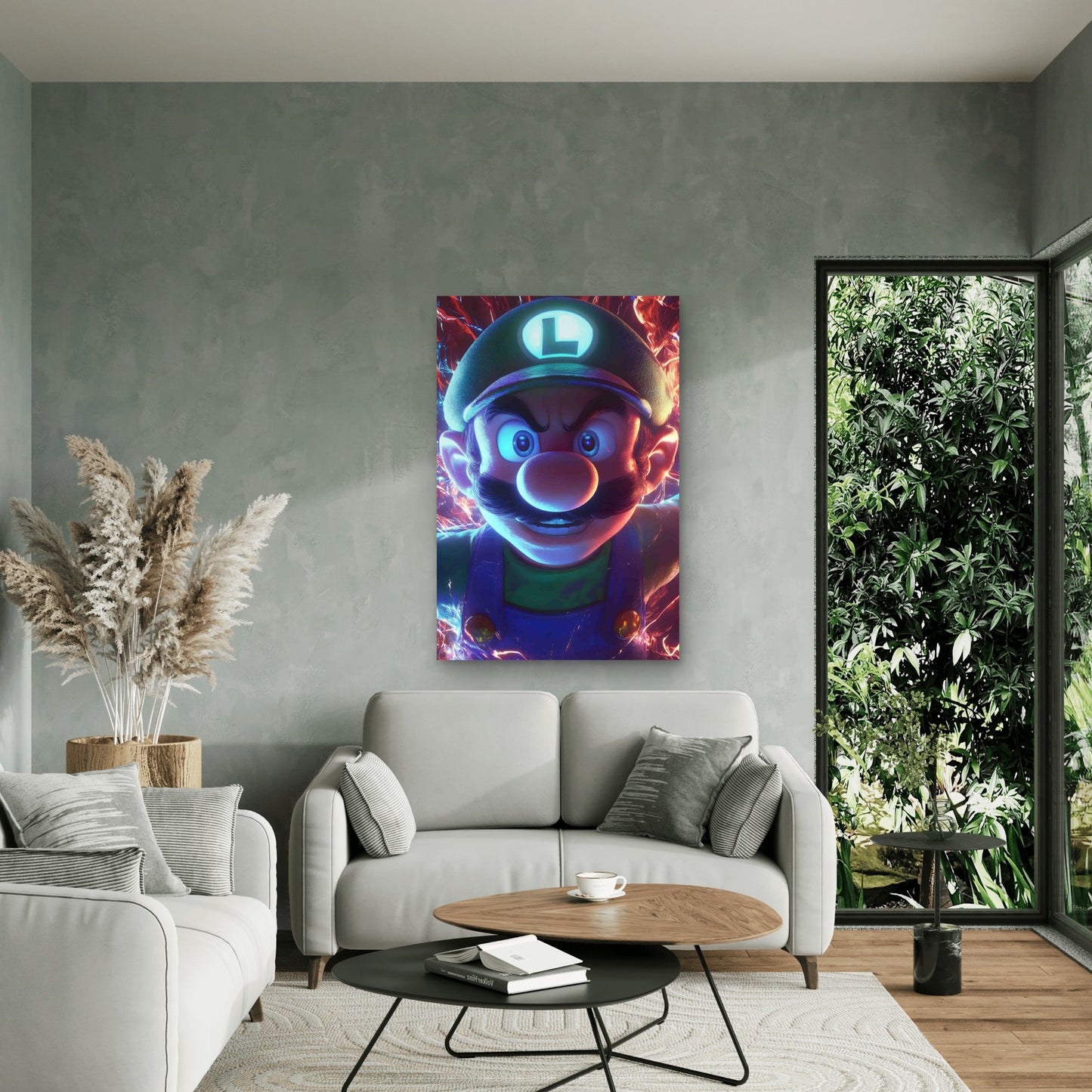 Fiery Neon Green & Blue Cosmic Character 40x60cm Metal Print Ready to Hang