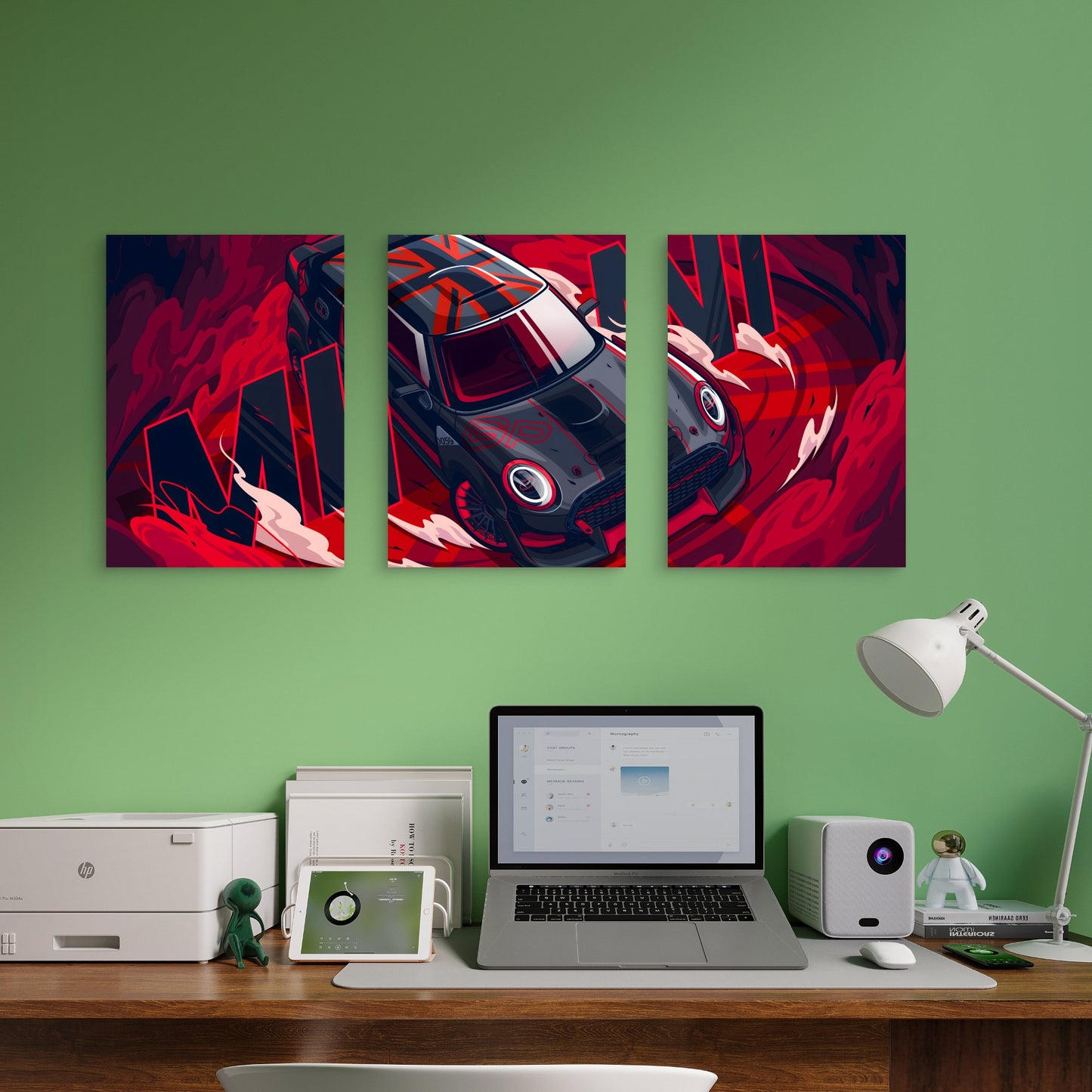 3pcs Fiery Crimson Union Jack Motorsport Metal Print Ready to Hang Art