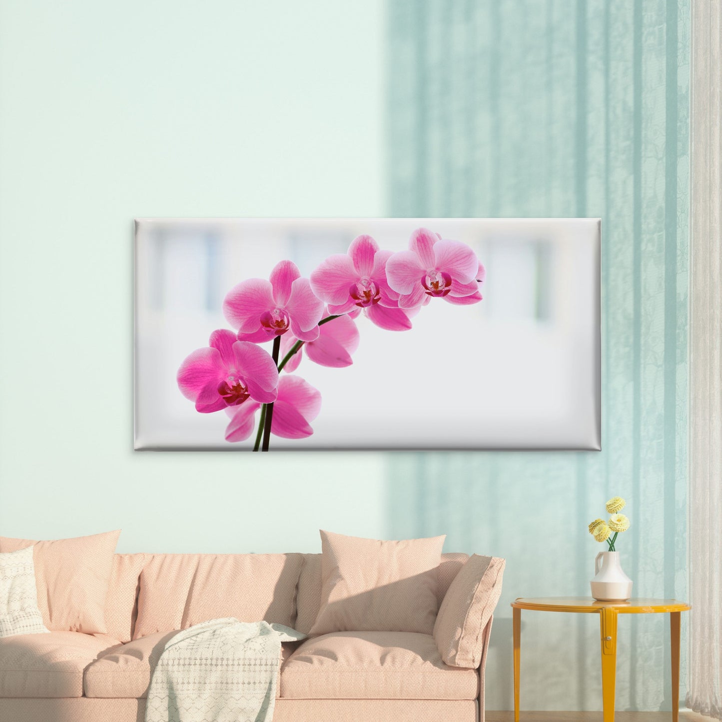 Graceful Pink Orchid Bloom Wall Art Canvas Office Home Room Framed 120x60cm