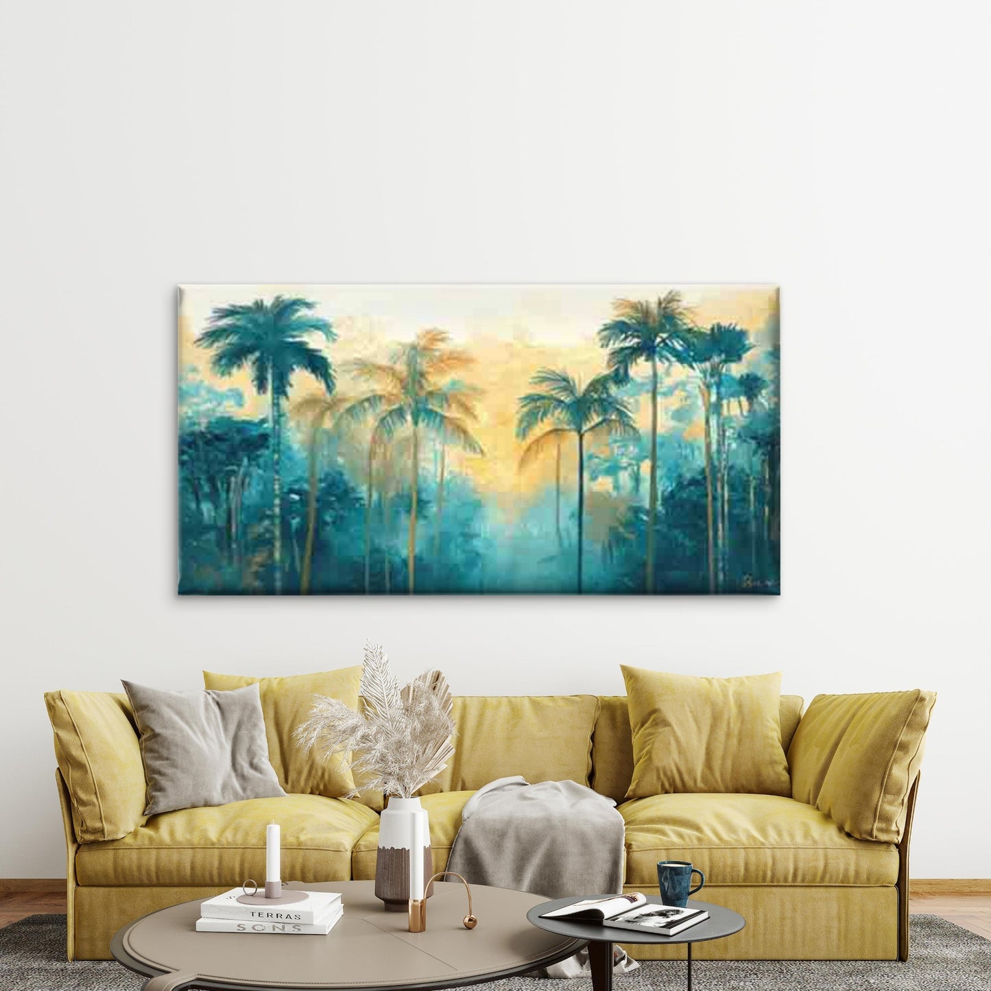Abstract Tropical Palm Tree Wall Art Canvas Office Home Room Framed 120x60cm - Bella Home Decor