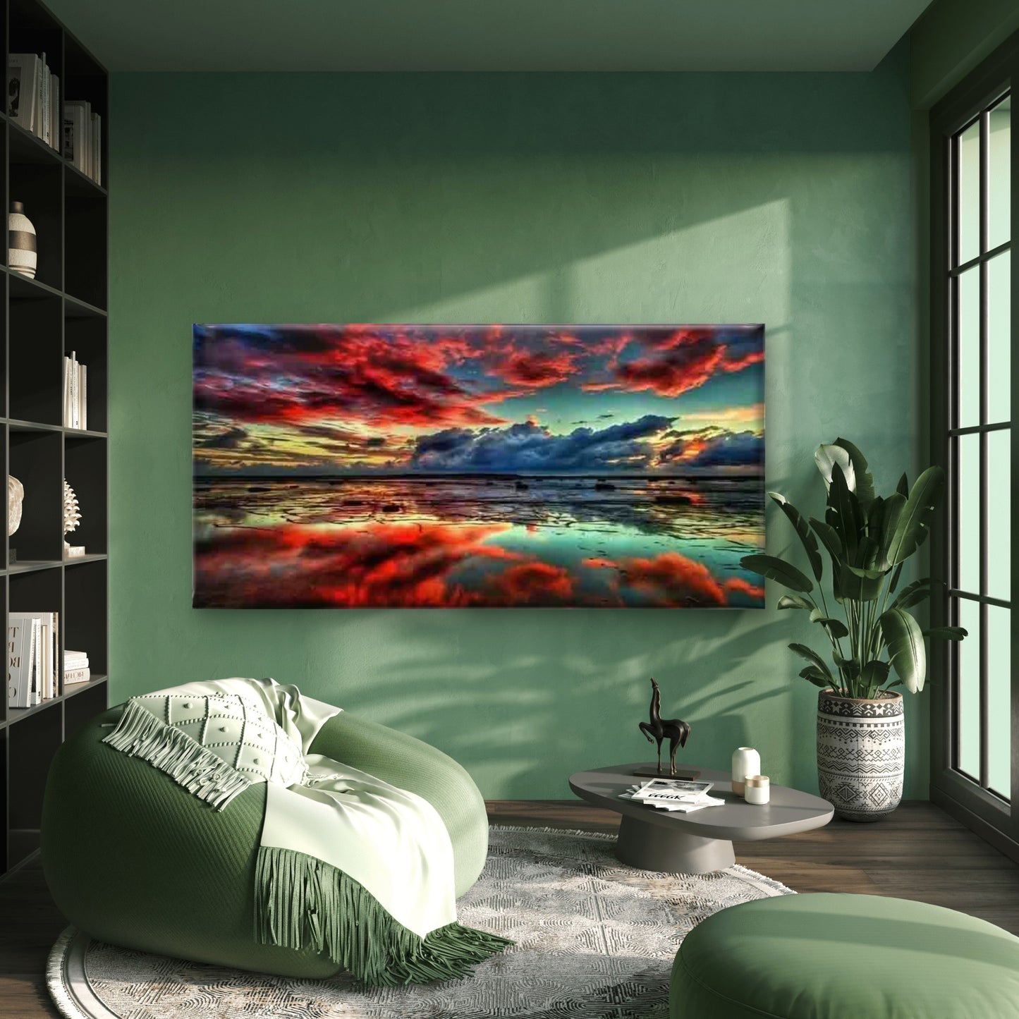 Sunset Sky Over Ocean Reflectio Wall Art Canvas Office Home Room Framed 120x60cm - Bella Home Decor