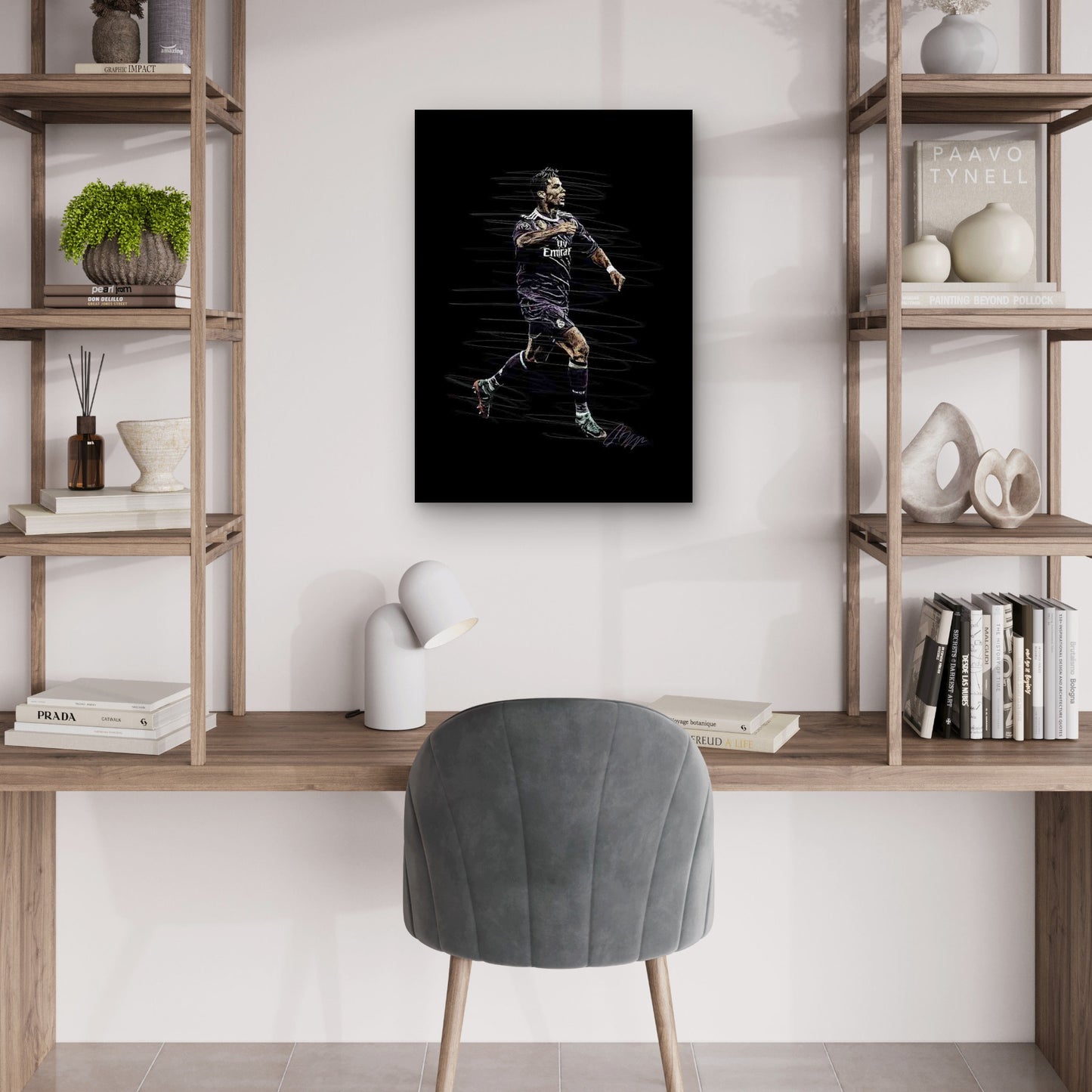 Purple Jersey Footballer Running Mid Stride 40x60cm Metal Print Ready to Hang