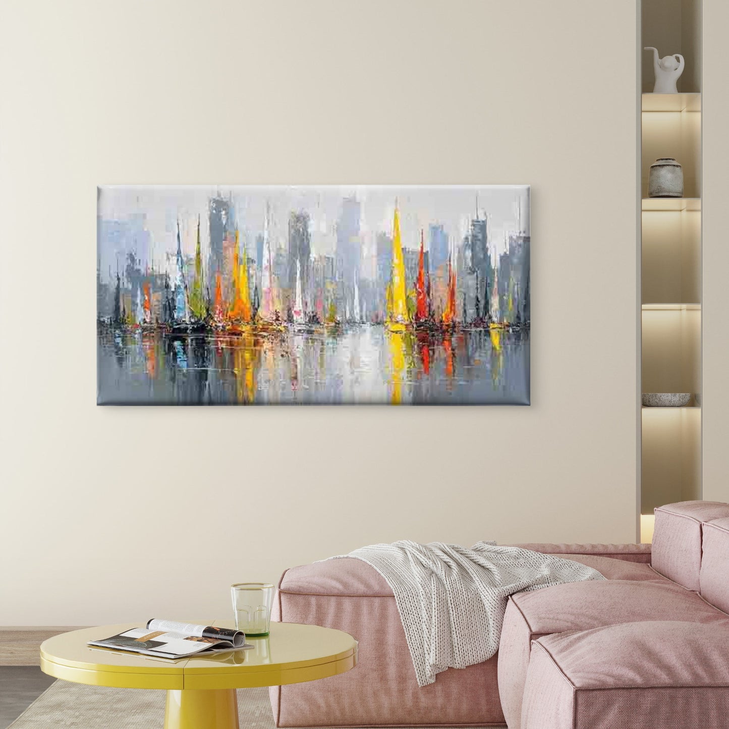 City Skyline with Sailboats Wall Art Canvas Office Home Room Framed 120x60cm - Bella Home Decor