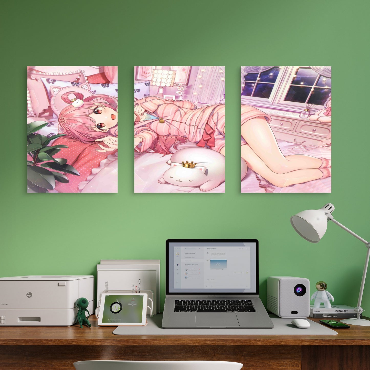 3pcs Whimsical Kawaii Cozy Pastel Pink Bedroom Metal Print Ready to Hang Art