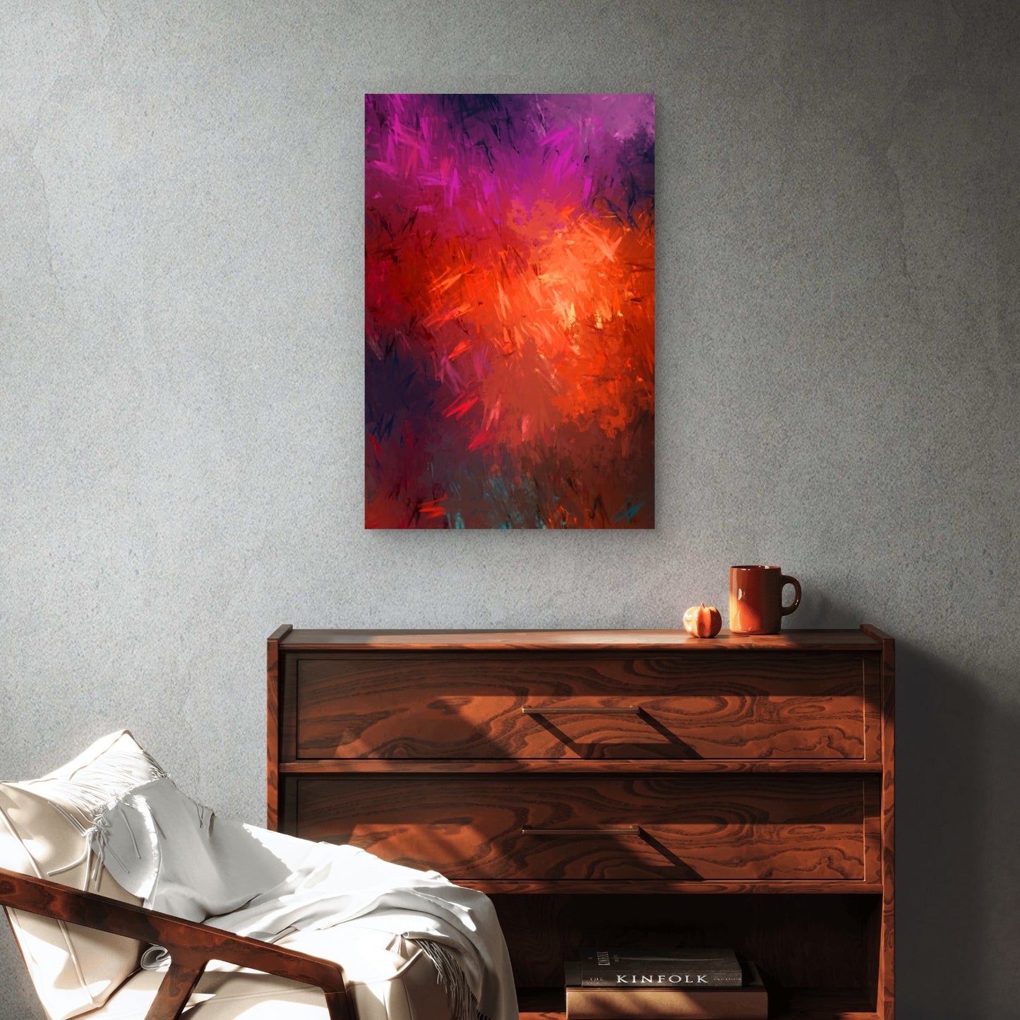 Warm Glowing Neon Fire Magenta Nebula 40x60cm Metal Print Ready to Hang