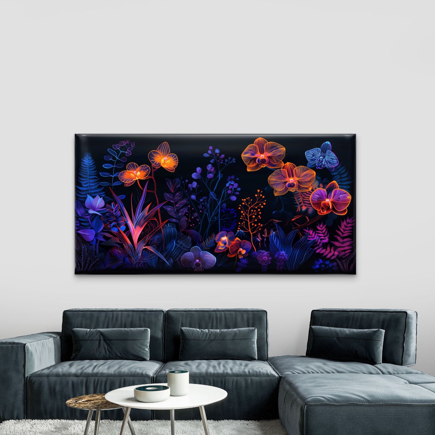 Neon Jungle Night Blooms Wall Art Canvas Office Home Room Framed 120x60cm