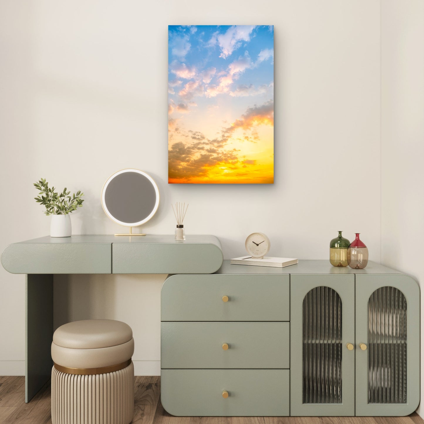 Golden Sunset Sky Clouds Yellow Horizon 40x60cm Metal Print Ready to Hang