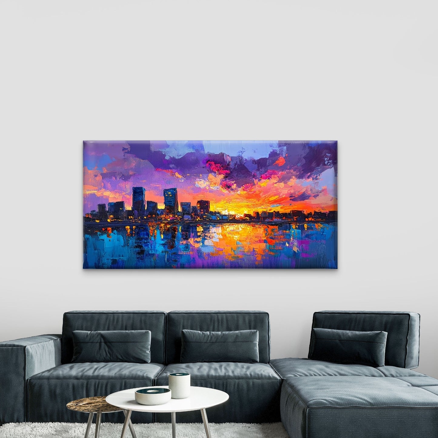 Vivid Sunset City Skyline Wall Art Canvas Office Home Room Framed 120x60cm - Bella Home Decor
