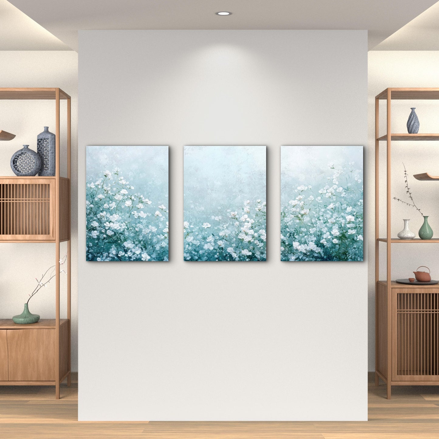 3pcs Misty Teal Meadow Full Of Wildflowers Wall Art Set Canvas Framed 40x60cm - High Quality Print 100% Australian Made Wall Canvas Ready to Hang - Bella Home Decor