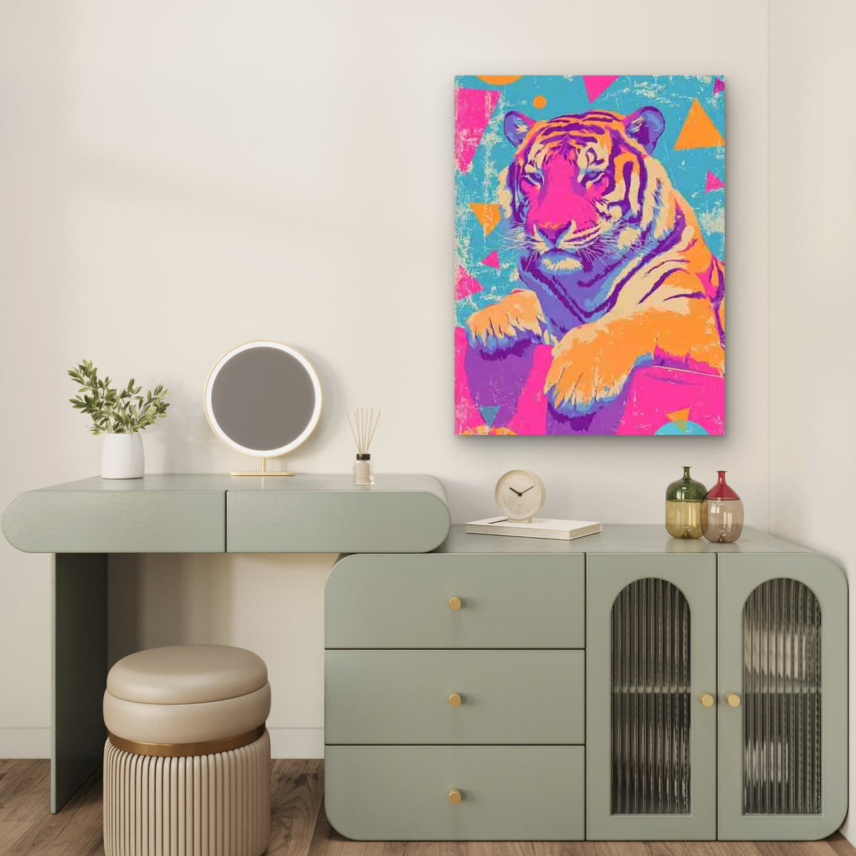 Preppy Tiger Trendy Funky Dopamine Art Metal Print Ready to Hang