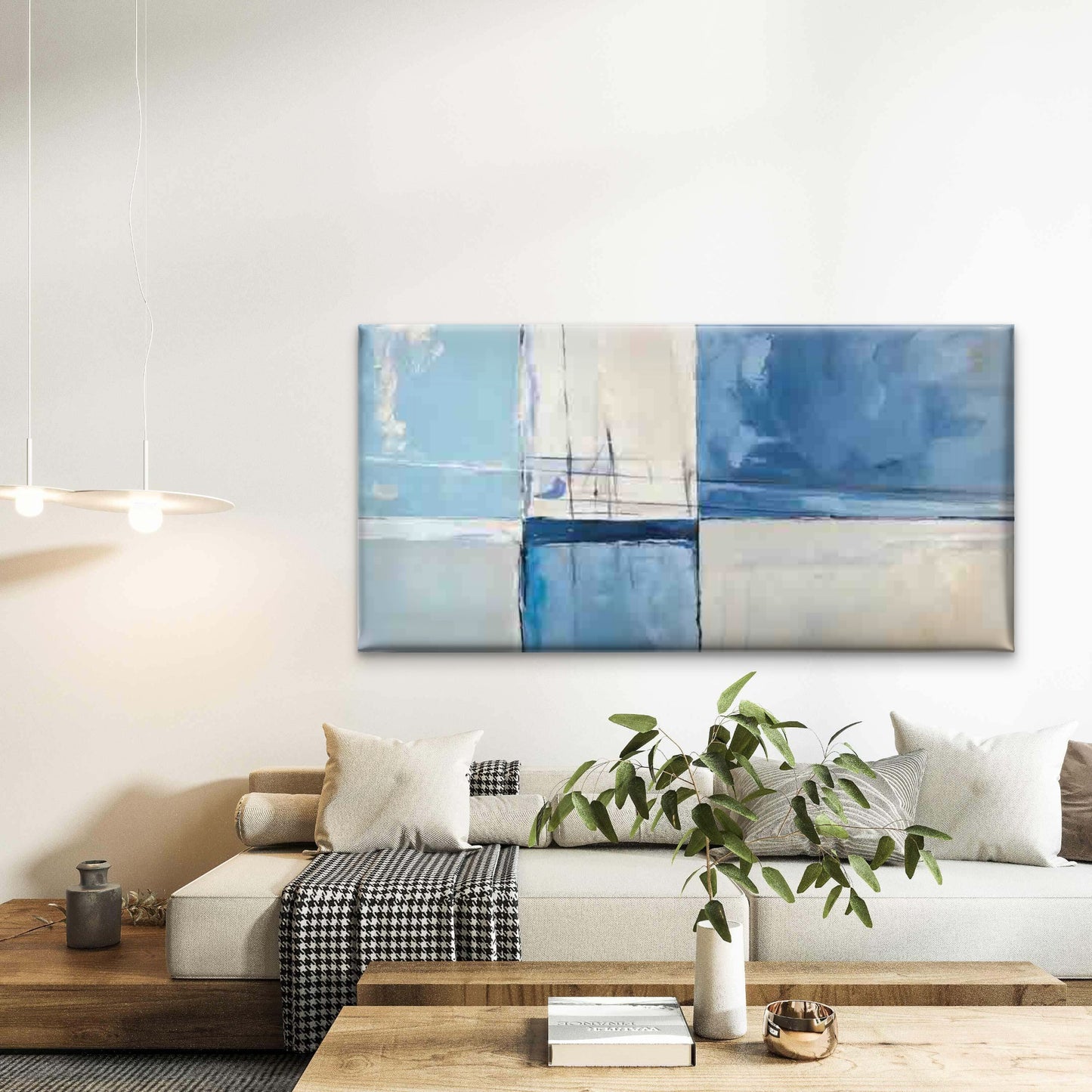 Modern Abstract Blue Ocean Wall Art Canvas Office Home Room Framed 120x60cm - Bella Home Decor