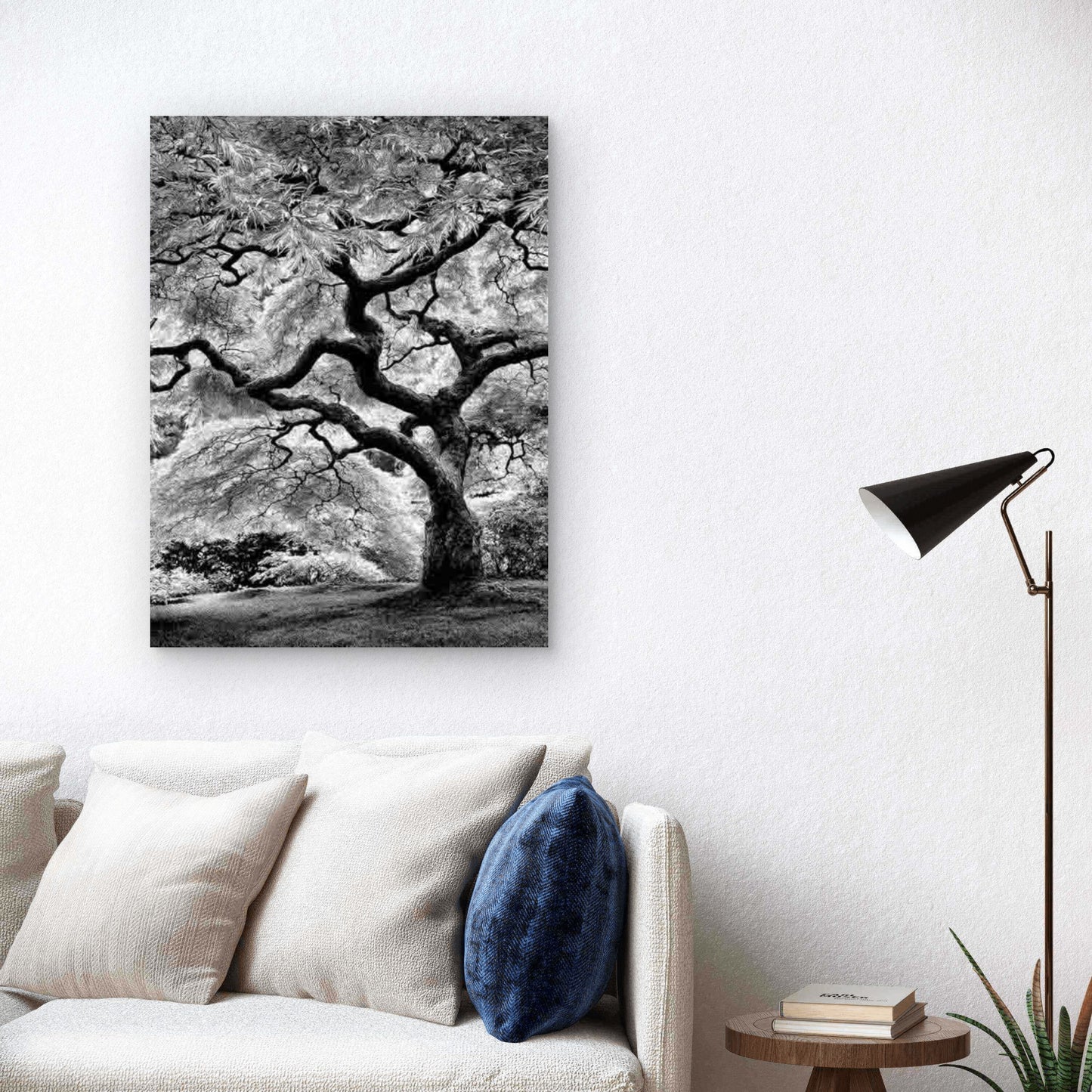 Black And White Manga Style Japanese Tree 40x60cm Metal Print Ready to Hang