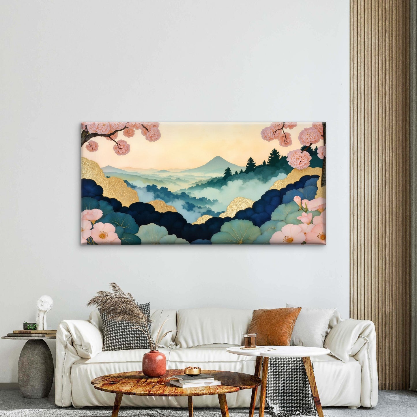 Stylized Mountain Blossom Wall Art Canvas Office Home Room Framed 120x60cm