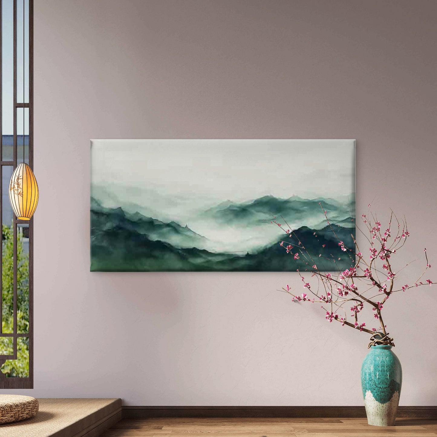 Misty Mountain Landscape Wall Art Canvas Office Home Room Framed 120x60cm - Bella Home Decor