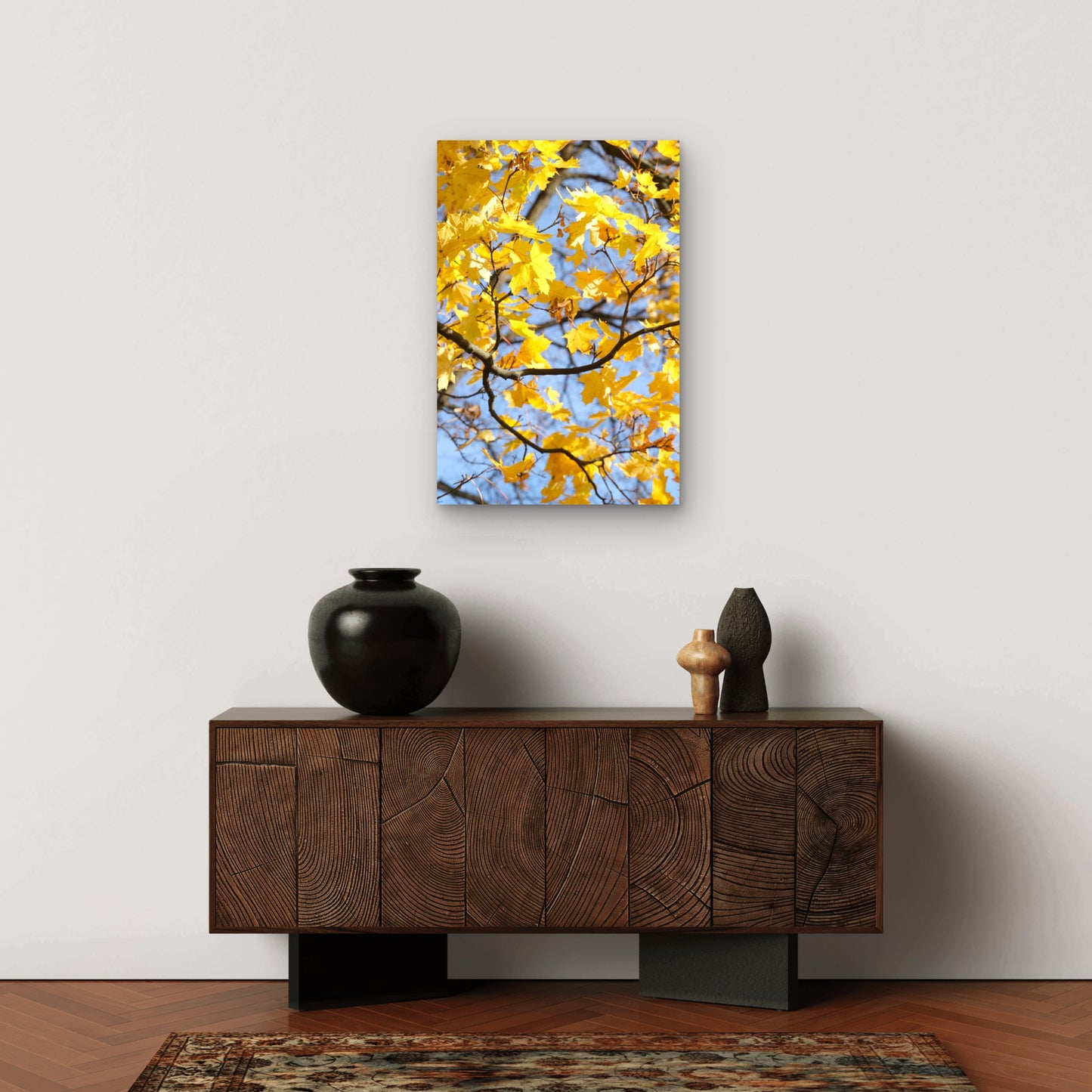 Yellow Autumn Maple Tree Leaves Branch 40x60cm Metal Print Ready to Hang