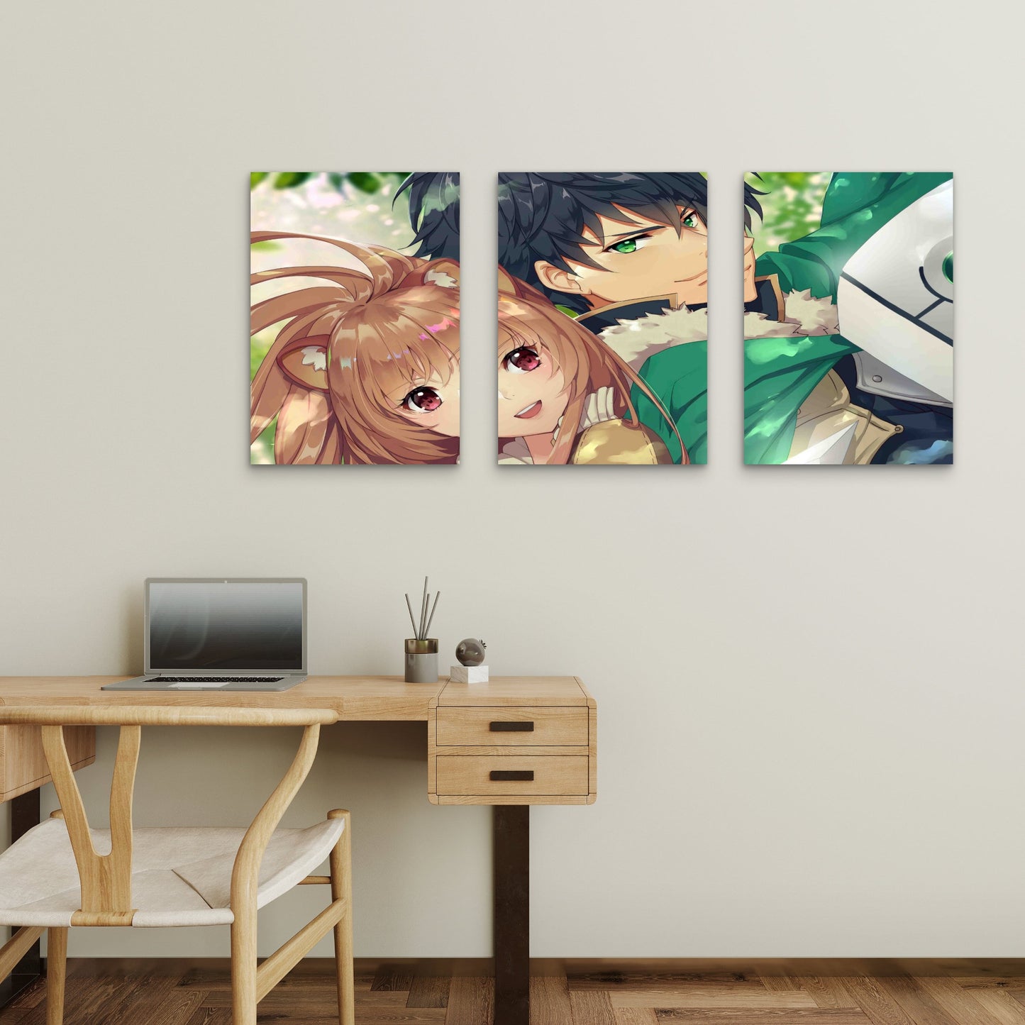 3pcs Shield Warrior Guardian Under Forest Trees Metal Print Ready to Hang Art