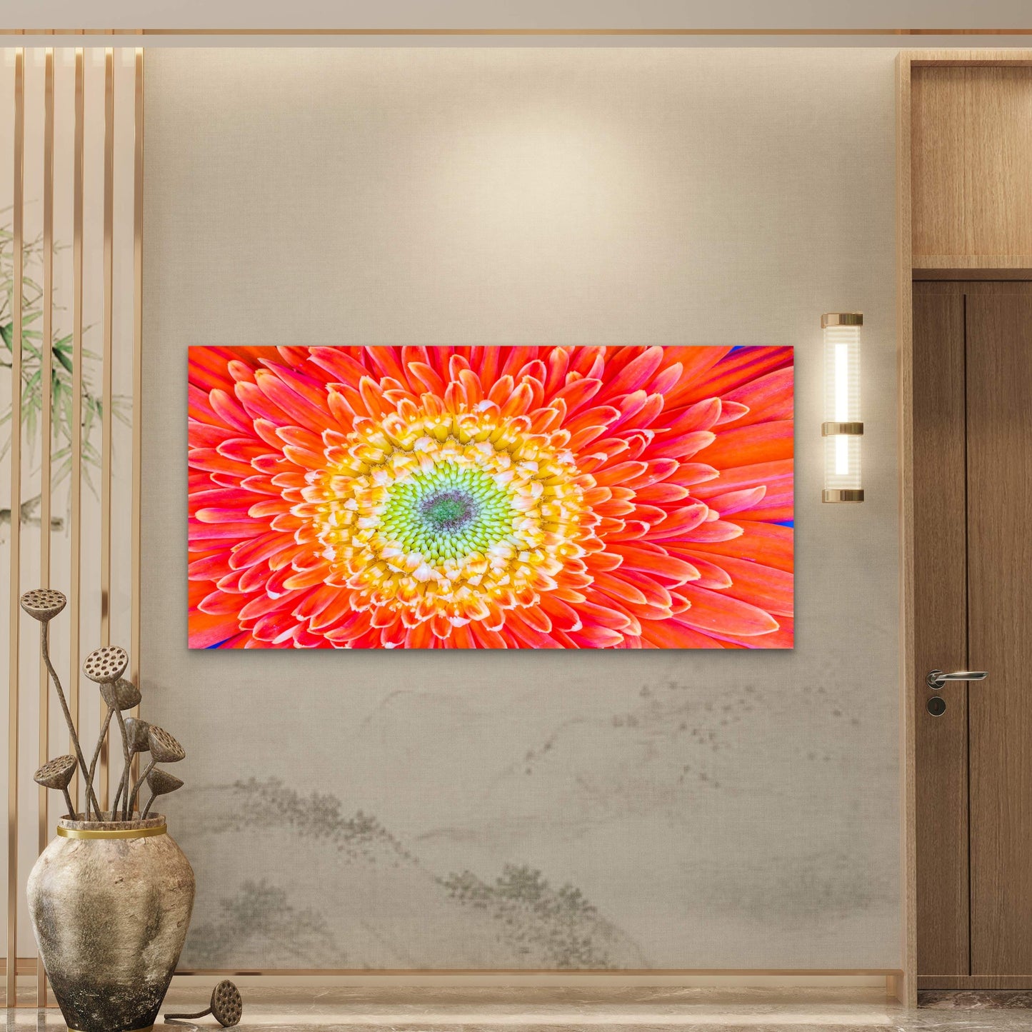 Vibrant Orange Gerbera Flower Wall Art Canvas Office Home Room Framed 120x60cm