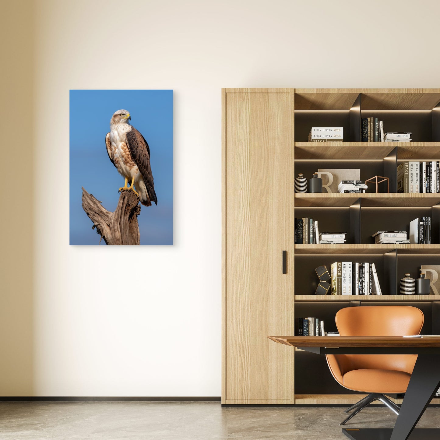 Ferruginous Hawk Wildlife Bird Tree Trunk 40x60cm Metal Print Ready to Hang