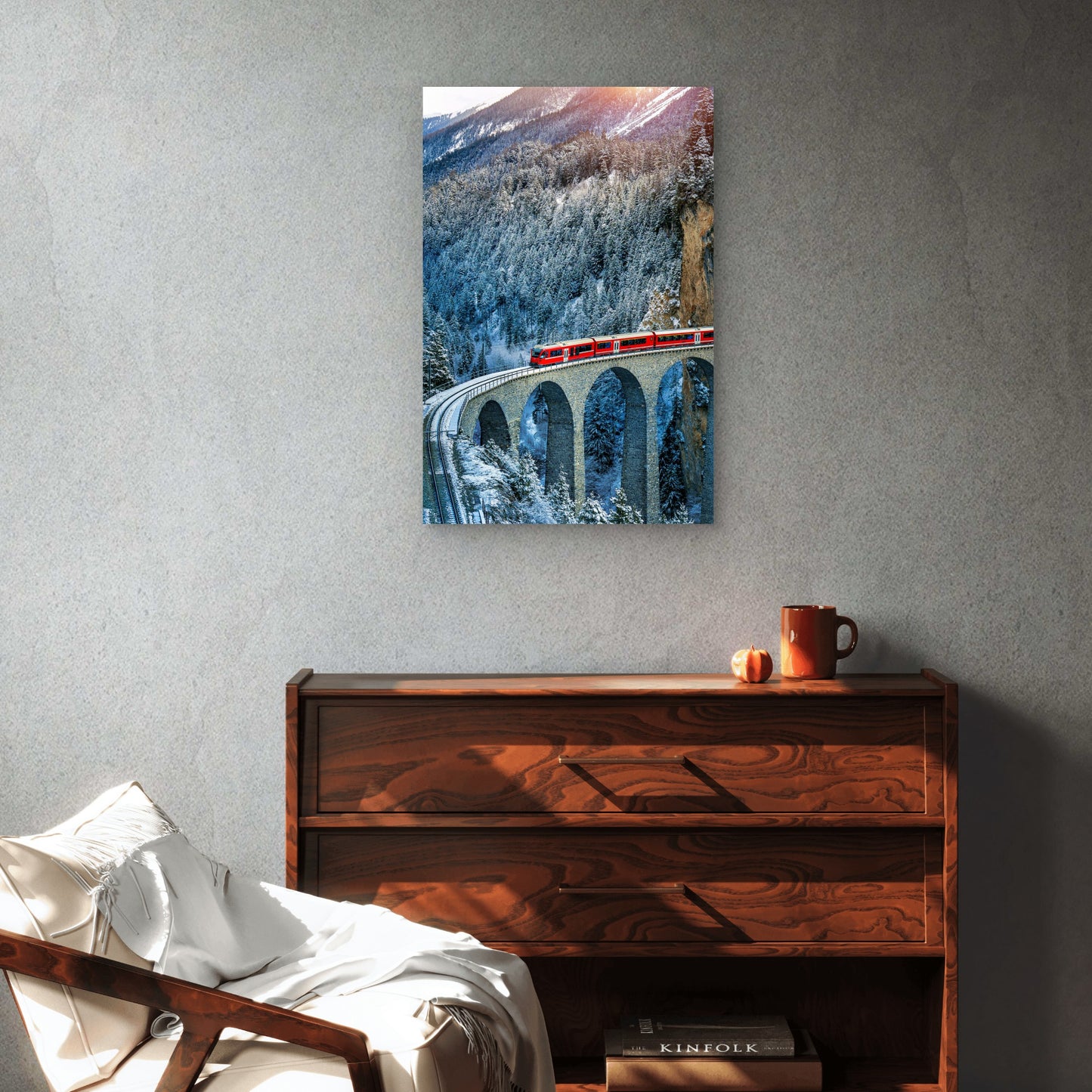 Switzerland Landwasser Viaduct Train 40x60cm Metal Print Ready to Hang