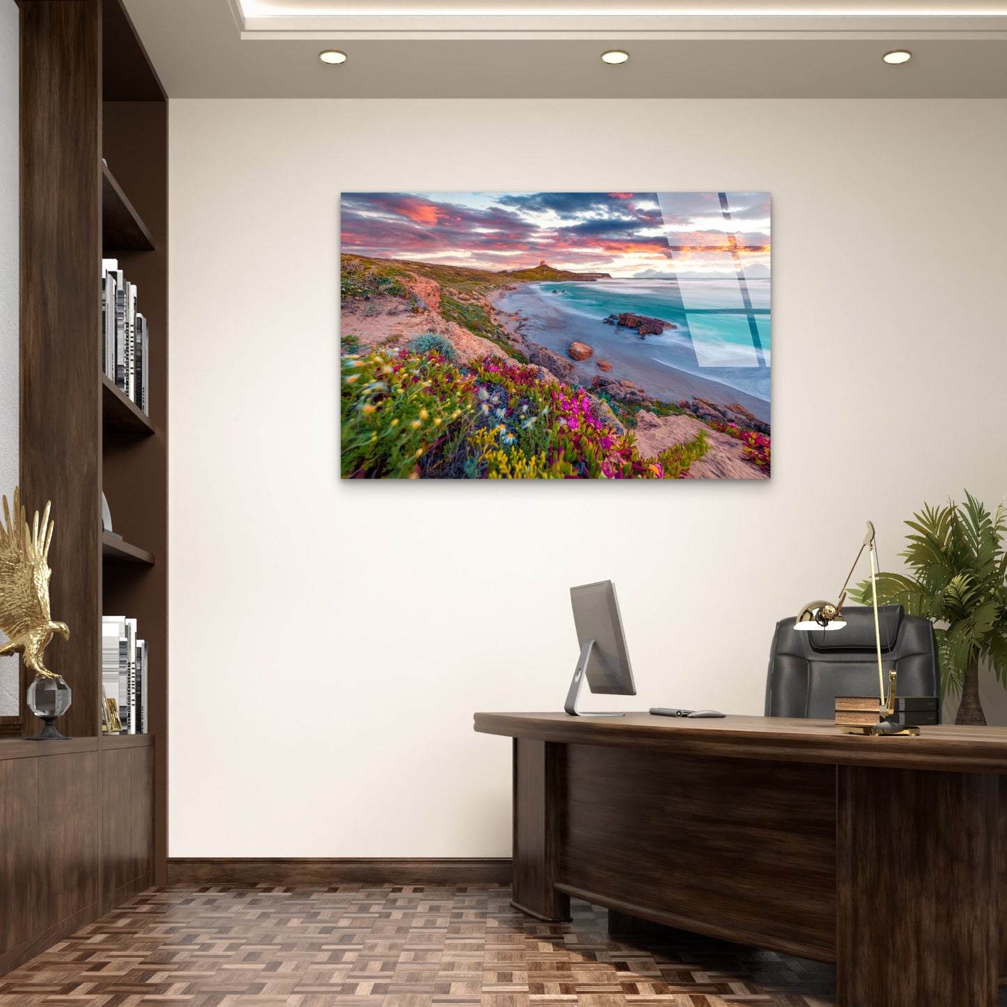 Sardinia Italy Beach Wildflowers Sunset Acrylic Glass Printing Wall Art Made Quality