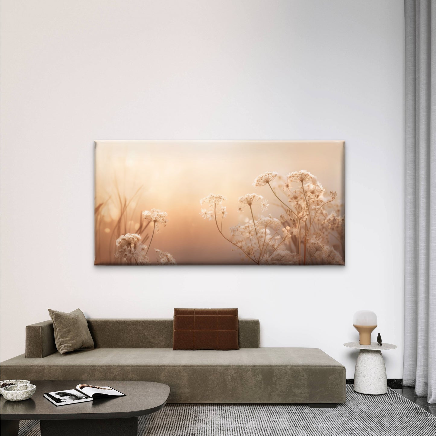 Neutral Botanical Wildflower MeaWall Art Canvas Office Home Room Framed 120x60cm