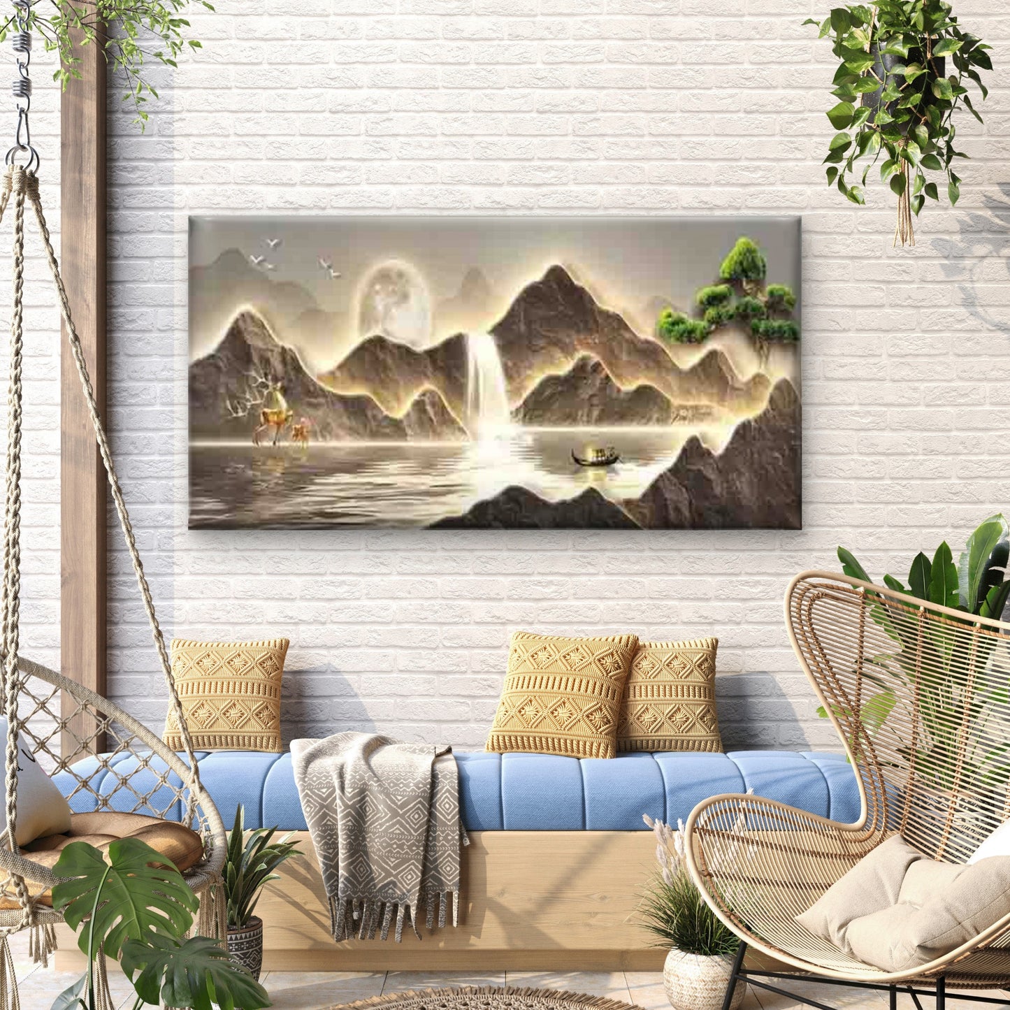 Moonlit Serenity Mountain Water Wall Art Canvas Office Home Room Framed 120x60cm