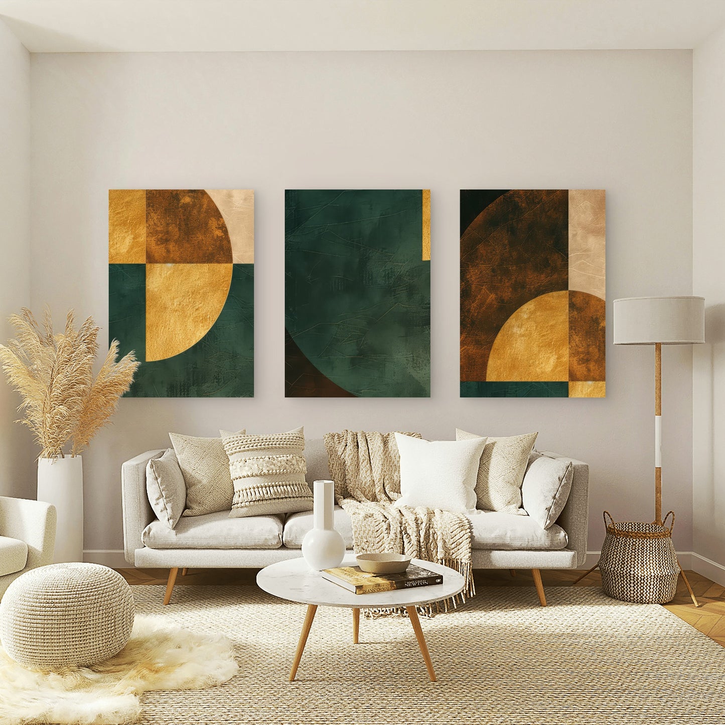 3pcs Emerald Gold Bronze Circles Pattern Wall Art Set Canvas Framed 40x60cm - High Quality Print 100% Australian Made Wall Canvas Ready to Hang